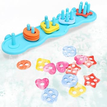 Baby Bath Toys, Mold Free Silcone Shape Sorting & Stacking Bath Toy Set