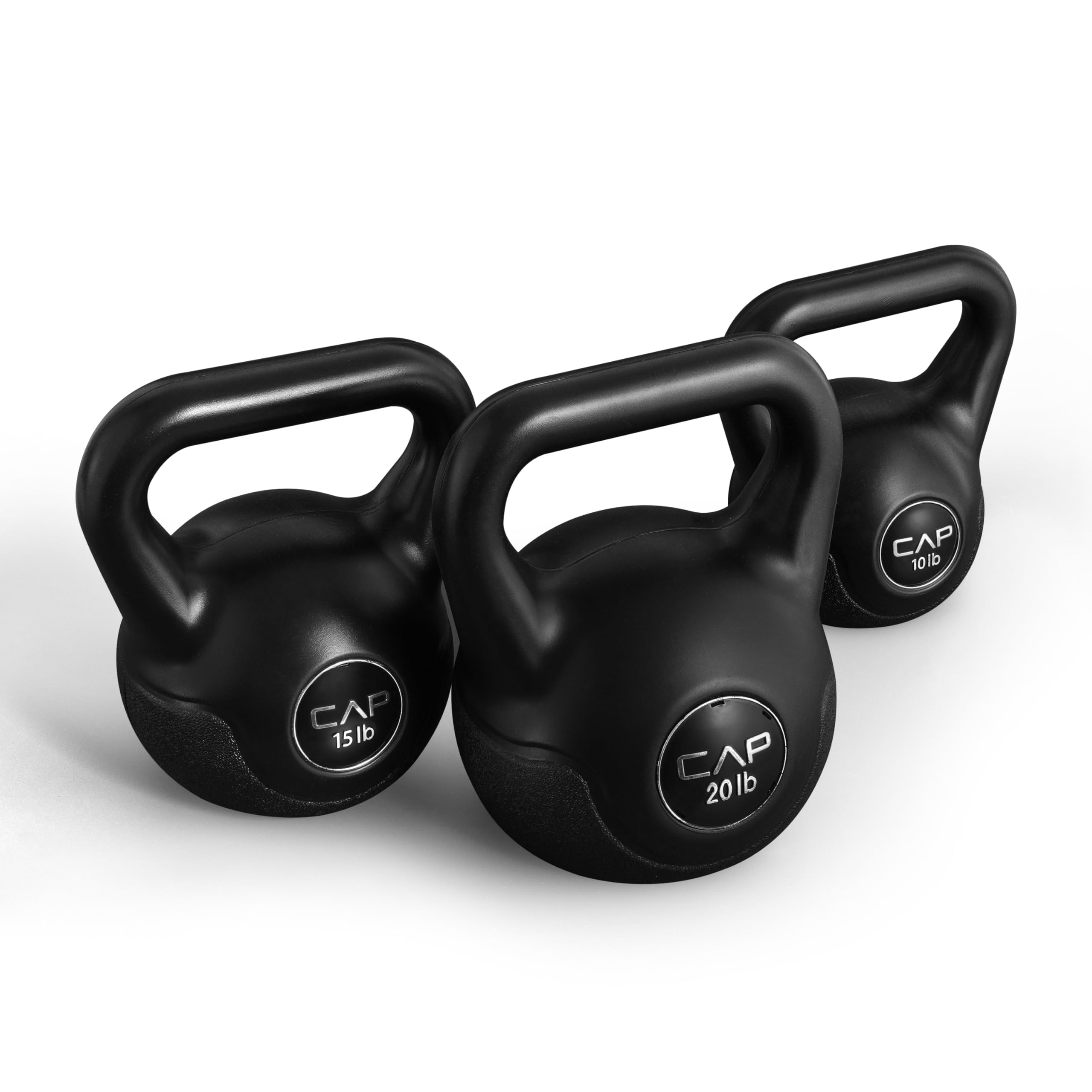 CAP Barbell 45 LB Cement Kettlebell Set 10 lb 15 lb 20 lb Vinyl-Coated Kettlebells for Strength Training