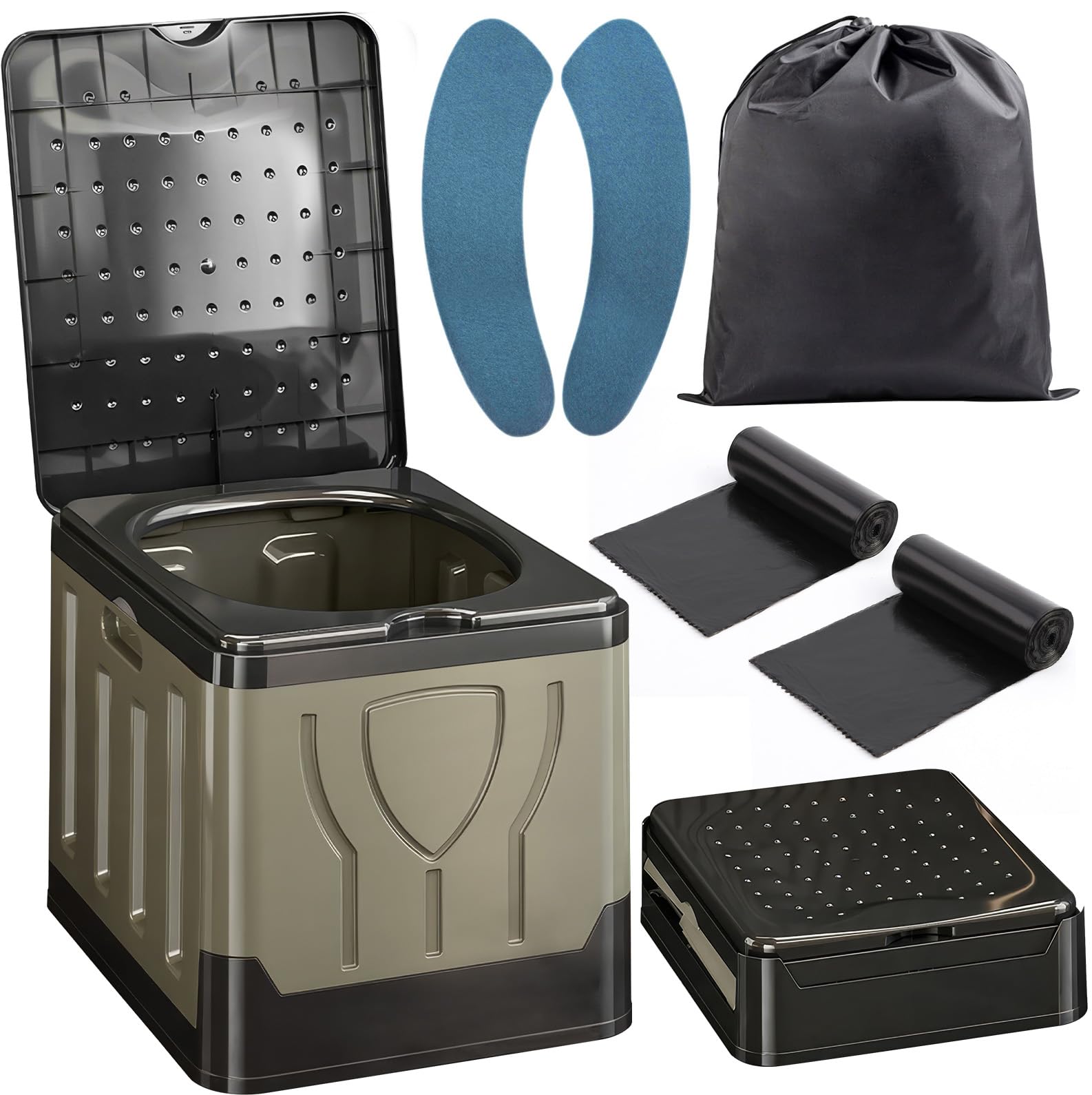 WC Portatile, Toilette Portatile, Supporta Fino a 150KG, WC da Campeggio, Gabinetto Portatile Adulti, con Tappetino, Sacchetto di Stoccaggio, Sacchi per la Spazzatura, per Campeggio, Viaggio