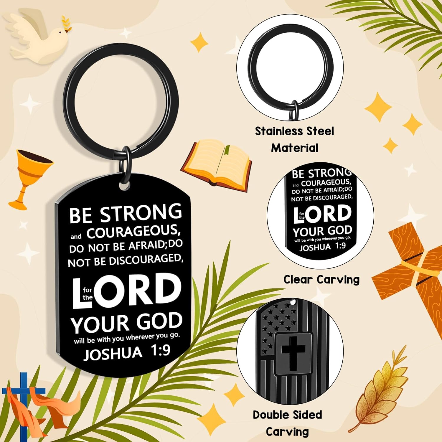 Joyline Valentines Day Keychain for Boyfriend Religious Christian Gifts for Men Women Teens Bible Verse Joshua 1:9 Cross Keychain First Communion Baptism Gifts - Image 3