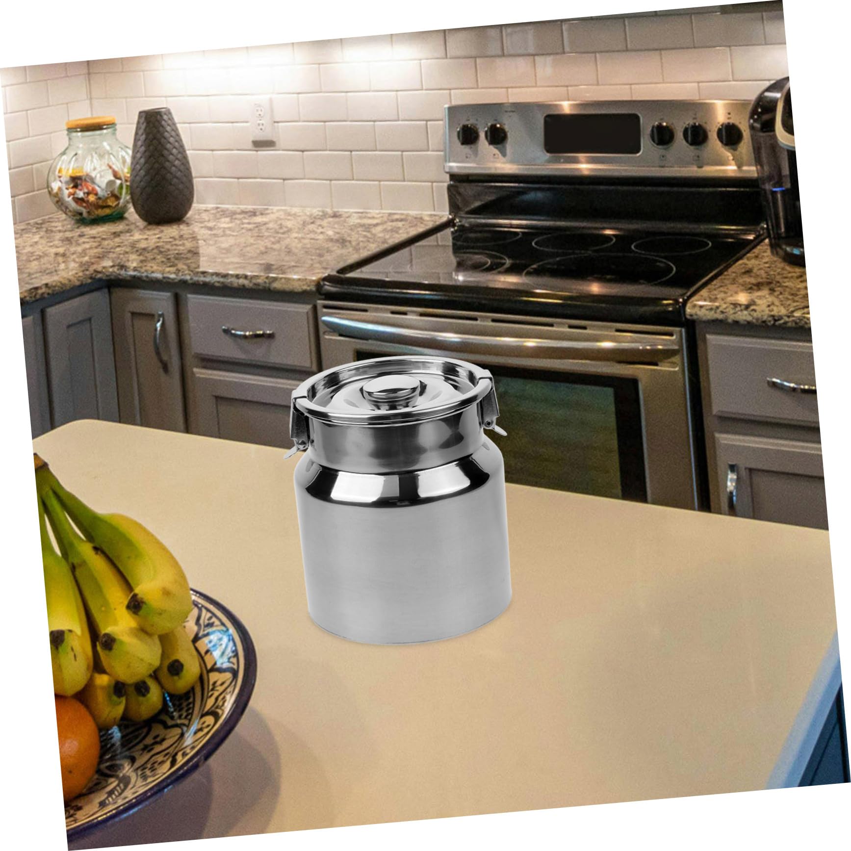 Amosfun Lata de Leche de Acero Inoxidable de 2.5l Tapa Hermética y Diseño Multiusos para Almacenamiento Seguro en Exteriores y Cafeterías