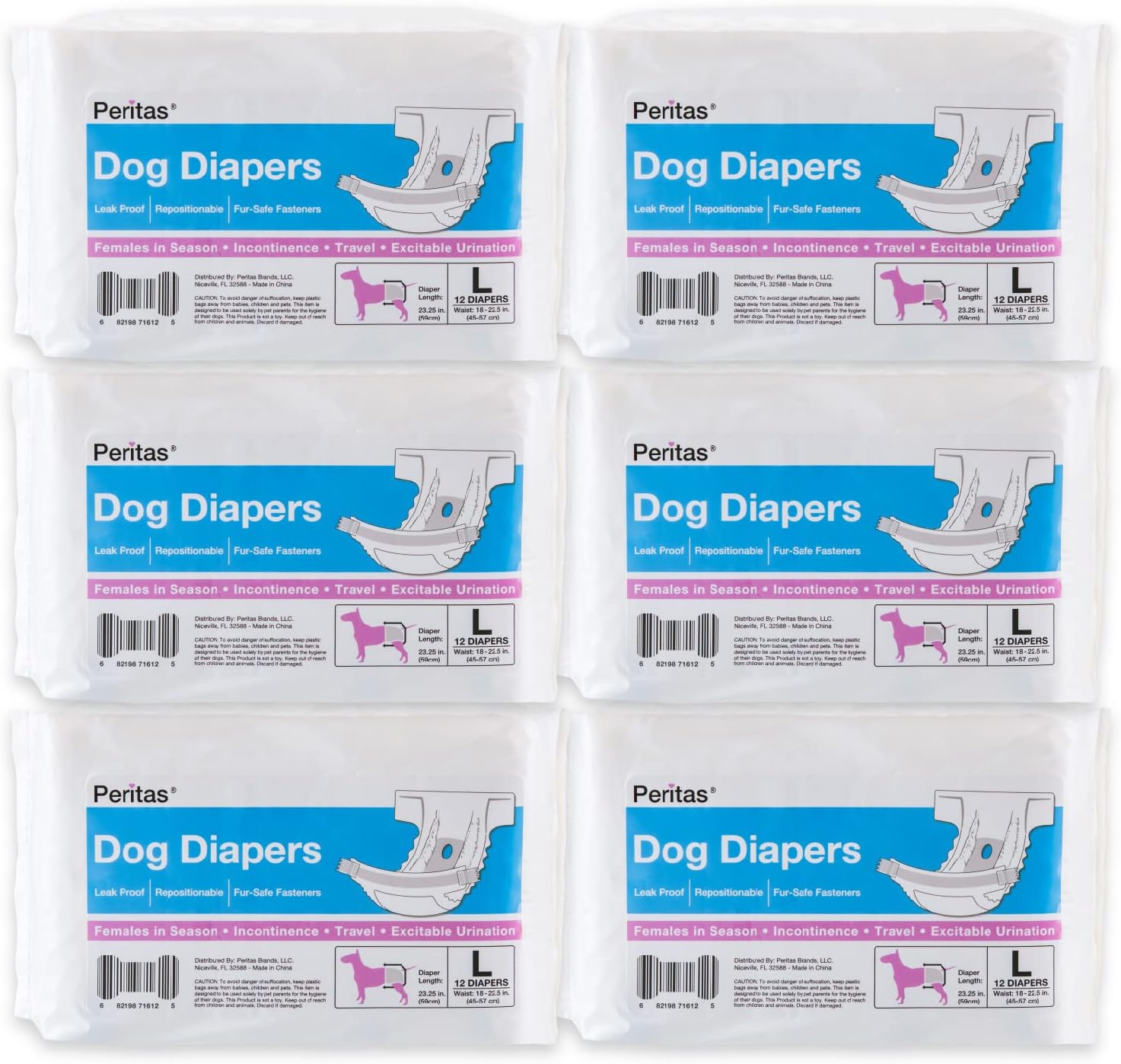 Disposable Dog Diapers | Female Dog Diapers |Puppy Diapers, Diapers for Dogs in Heat, or Dog Incontinence Diapers (72 Count, Large)