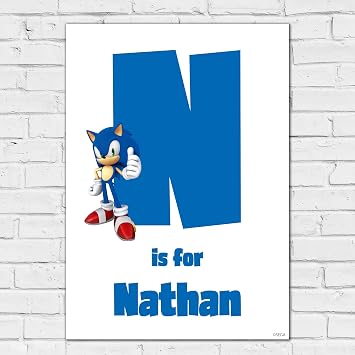 Themed Sonic The Hedgehog Print - Sonic Letter And Name Personalised Poster Wall Art (21cm x 29.7cm - A4)