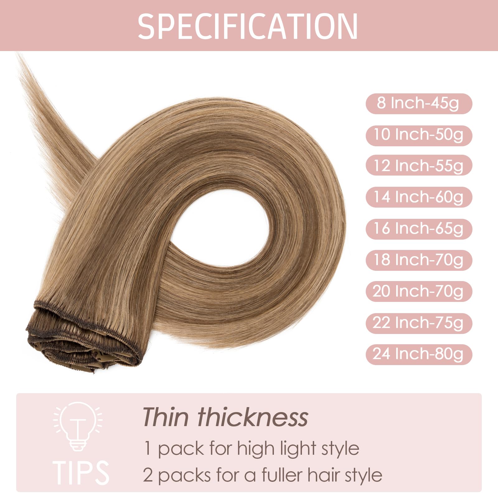 Silk-co 10inch Hair Extensions Clip in Hair Extension Human Hair #04 Medium Brown -Basic Thickness-Thin Weft- 8 Pieces Real Remy Straight Hair Extensions[50g] — view 228