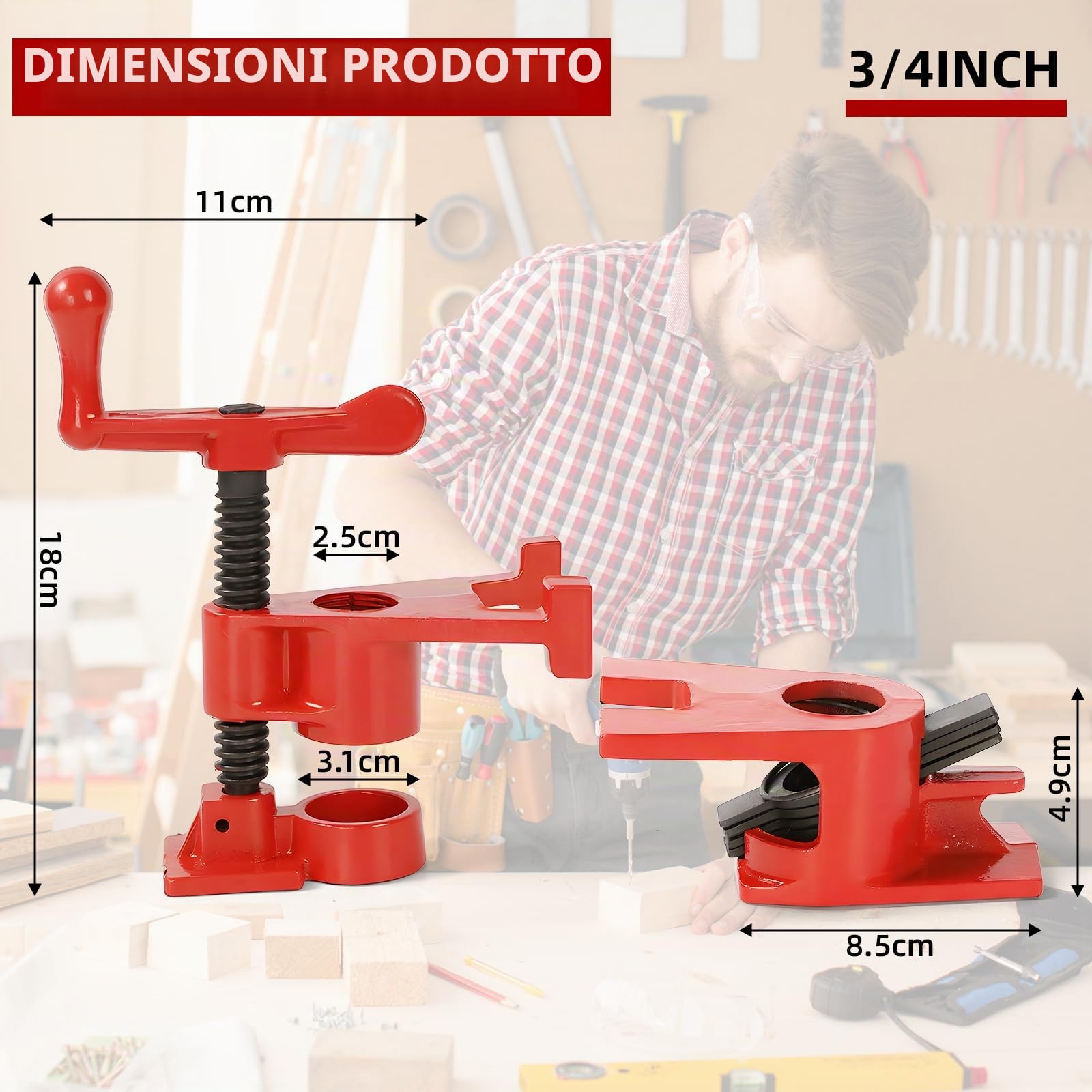 4 Pezzo Morsetto a Vite per Tubi, 3/4" Morsetti a Tubo da Falegname, 26,5mm Morsetti per Tubi. di Legno Morsa, Morsetti a Sgancio Rapido Clamp Wood, Tubi. di Legno Morsa