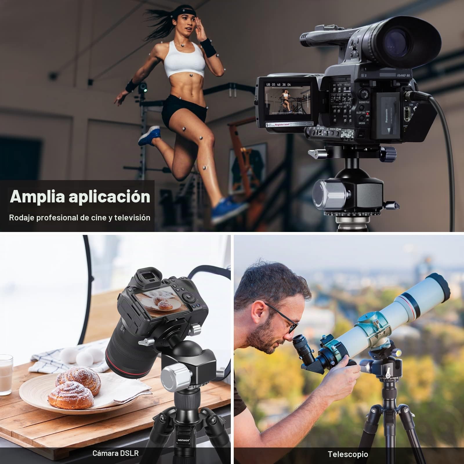 NEEWER Cabezal de Bola de Perfil bajo de 44 mm, aleación de Aluminio CNC Resistente con Doble panorámica de 360° y Tornillo de 1/4 Pulgadas, Placa Tipo QR para cámara DSLR, videocámara, trípode,