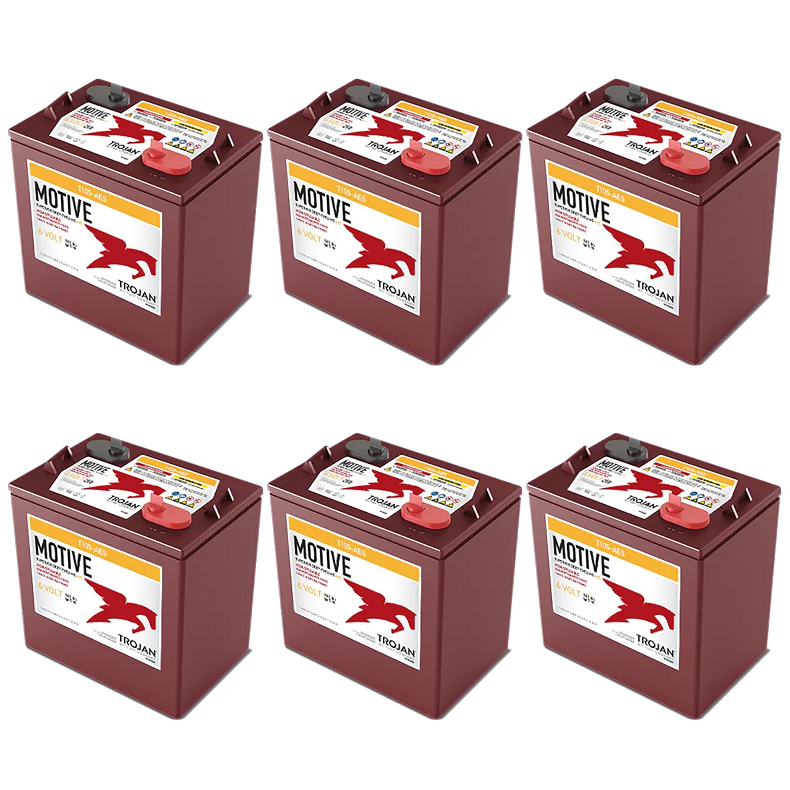 Trojan T105-AES 6V Superior Deep Cycling VRLA AGM Batteries, Maroon (Pack of 6)