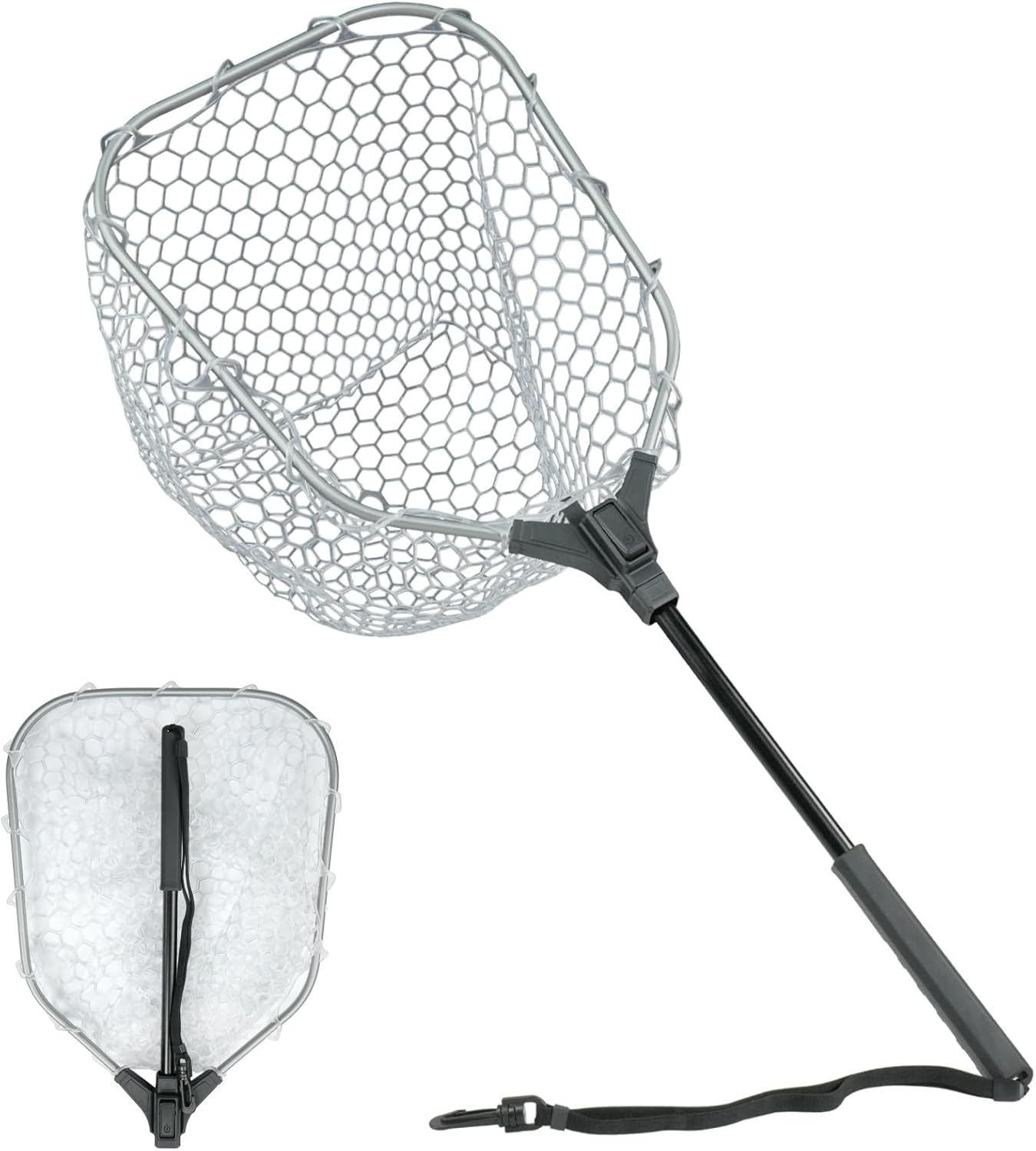 Black Paw Floating Fly Fishing Net, Telescopic Rubber Fishing Net for Trout, Foldable Extendable Fish-Friendly Design for Safe Catch and Release