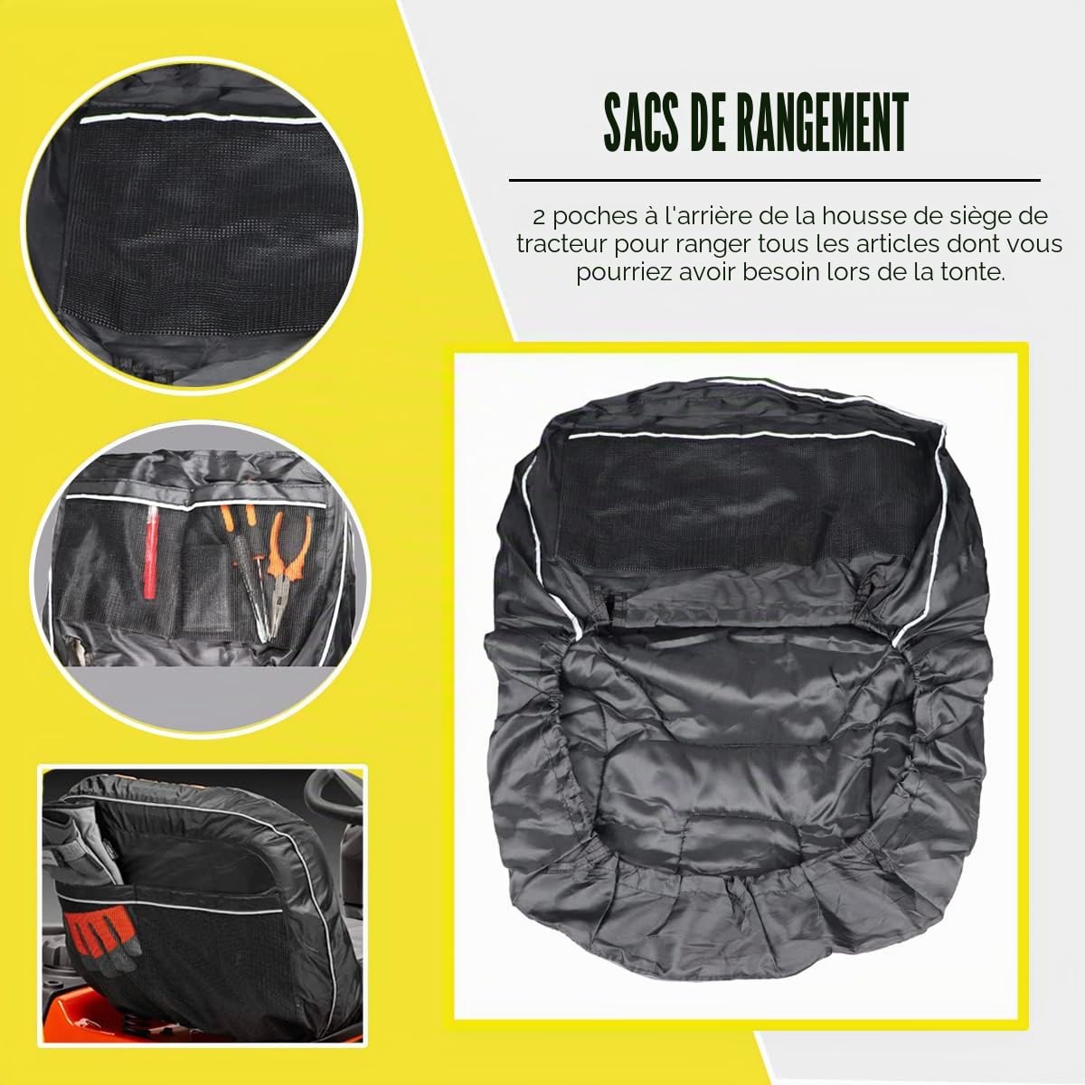 Housse de siège Universelle Compatible avec Craftsman, John Deere, Cub Cadet, Kubota, Tondeuse à Gazon et Tracteur (Gris et Jaune)