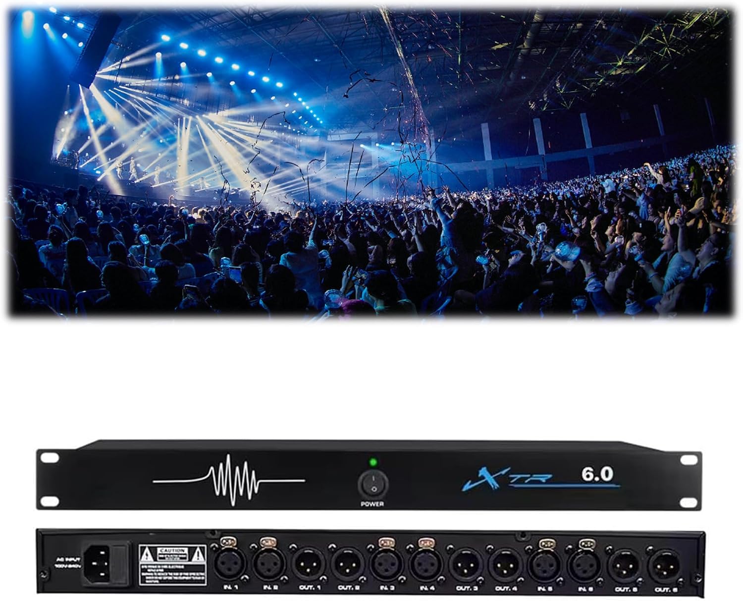 RQG Professional Feedback Suppressor, 6-in and 6-Out Microphone Anti-Howl Feedback Eliminator, 5-Level Digital Anti-Squealing, 12 Segments High Fidelity Retention, Perfect Sound Effects（Blue）
