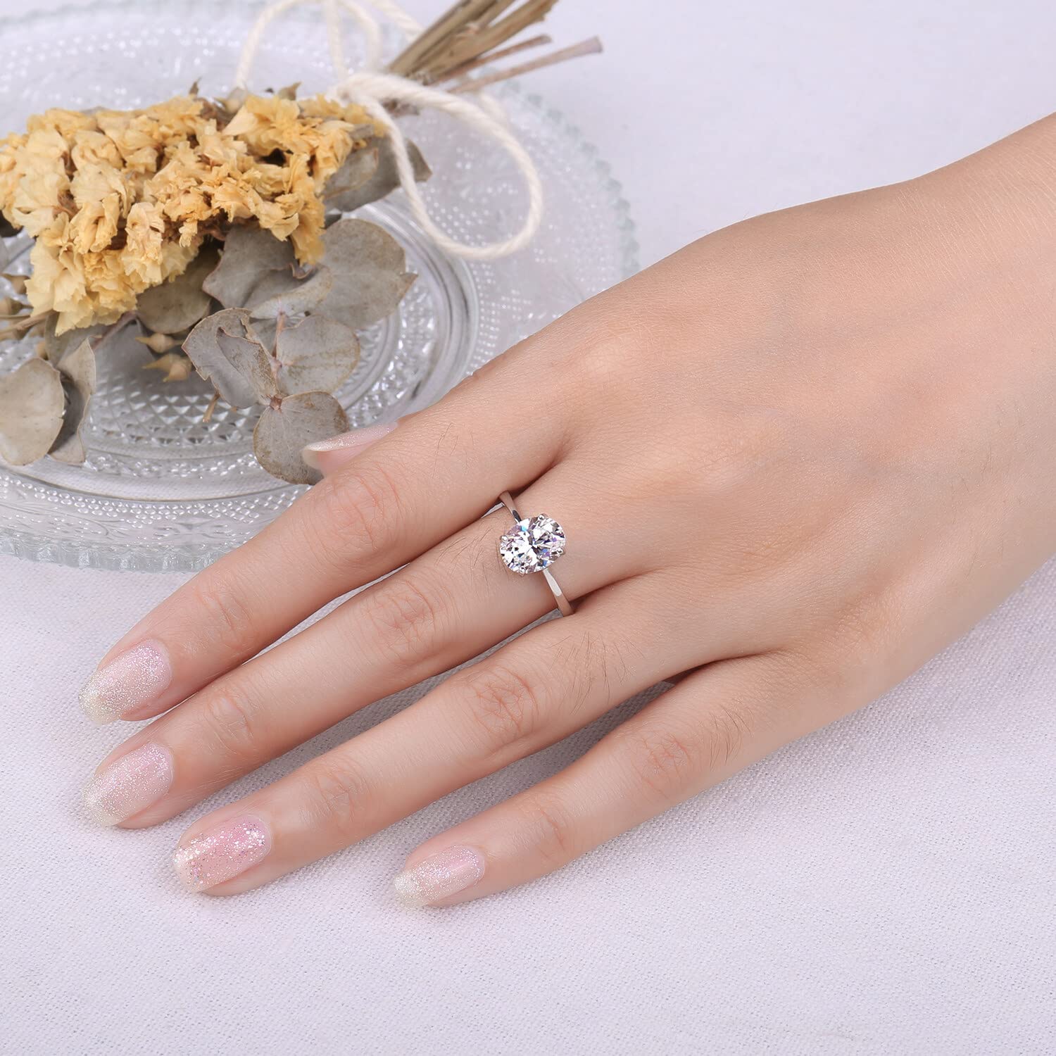 JewelryPalace 1-2ct Classique Cubic Zirconia Moissanite Bague Ovale Solitaire Pierre Argent 925 Femme, Plaqué Or Jaune Or Rose Bague Diamant Simulé Fiançailles Mariage, Ensemble Parure Bijoux Mariee