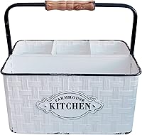 Vista 1 de CVHOMEDECO. Organizador de cubiertos de metal rústico envejecido, soporte para cubiertos, organizador de mesa, acabado esmaltado con mango de madera