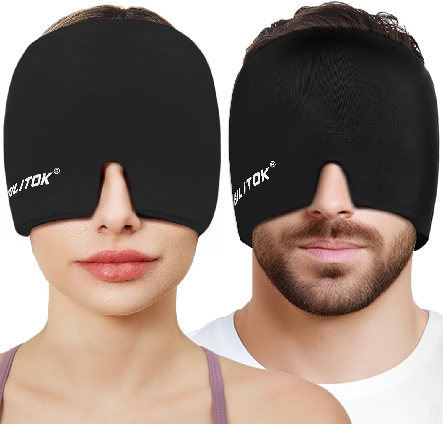 EXQUISLIFE Migraine Headache Relief Cap, Gel Ice Head Wrap, Hot and Cold Therapy, Headache Eyes Mask for Sinus, Puffy Eyes, Tension and Stress Relief (Blue)