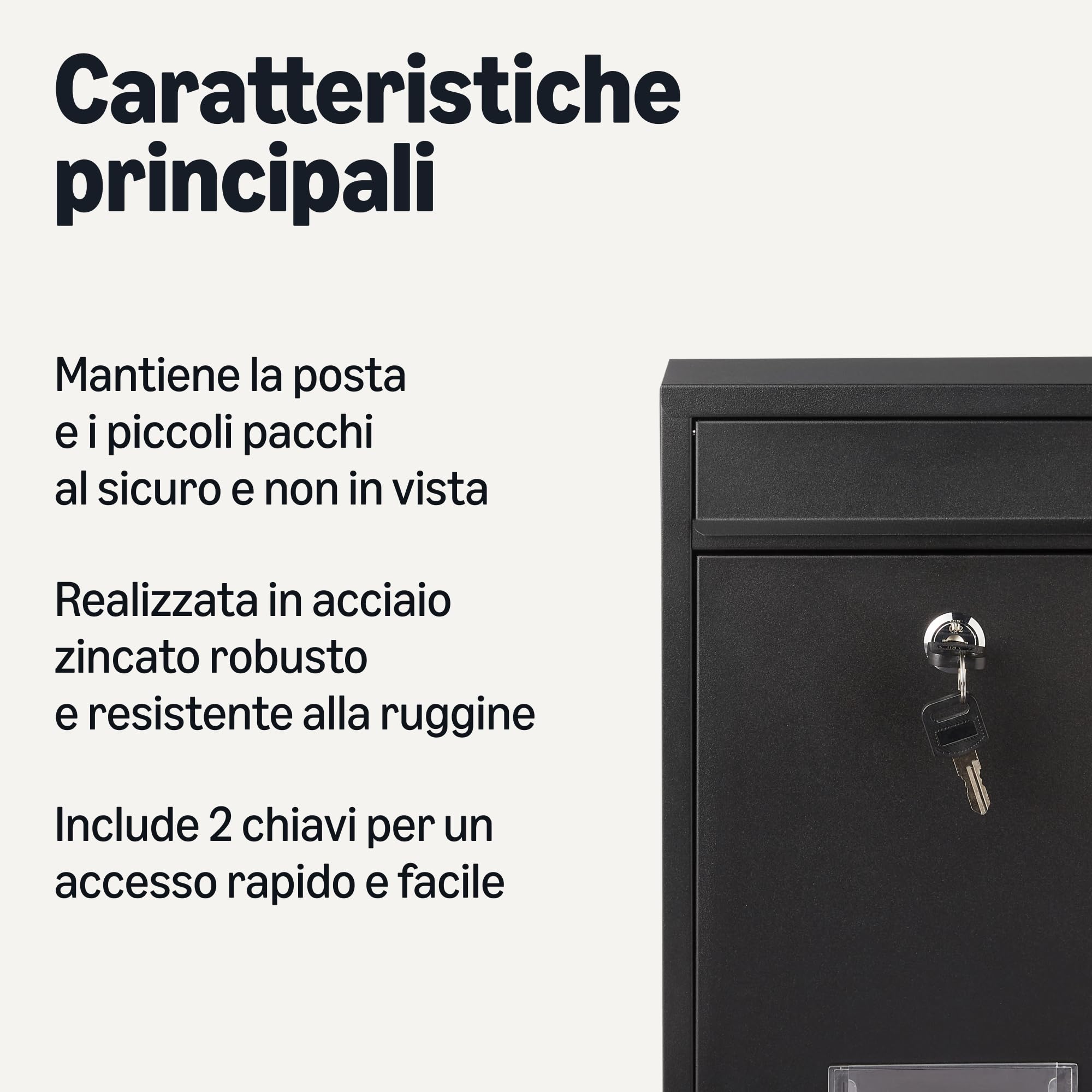 Amazon Basics, Cassetta postale con montaggio a parete e serratura, in resistente acciaio zincato, 32.5cm H x 21.5cm W x 9.0cm D, nero