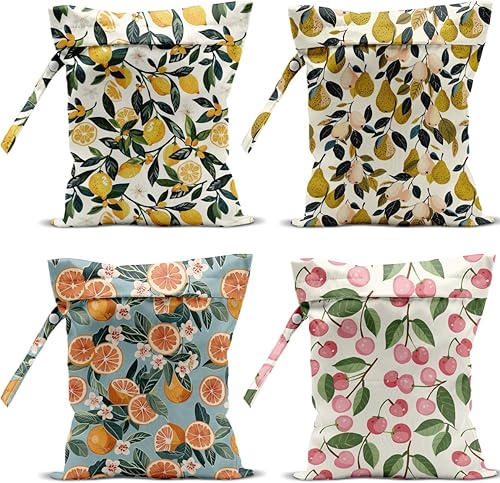 Miniatura 14 de Paquete de 4 bolsas húmedas de frutas, impermeables, lavables, reutilizables, para traje de baño, ropa sucia, pañales, viajes, playa, piscina, yoga,