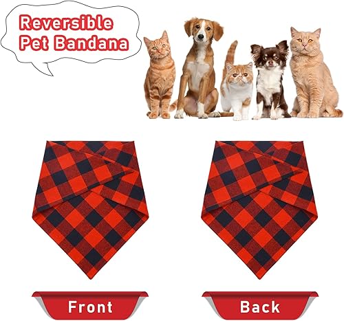 Miniatura 5 de Malier Paquete de 2 bandanas para perro de Navidad clásica a cuadros para mascotas, bufanda, baberos triangulares, pañuelos, accesorios de disfraz