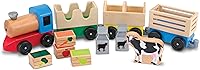 Melissa & Doug Wooden Farm Train Set - 3 Linking Cars, Educational Screen-Free Toy for Ages 3-6