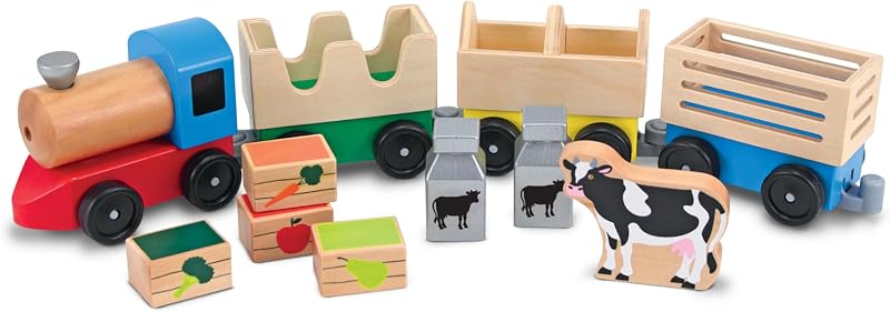 Juego de tren agrícola de madera - Juguete de madera clásico (3 vagones enlazados)