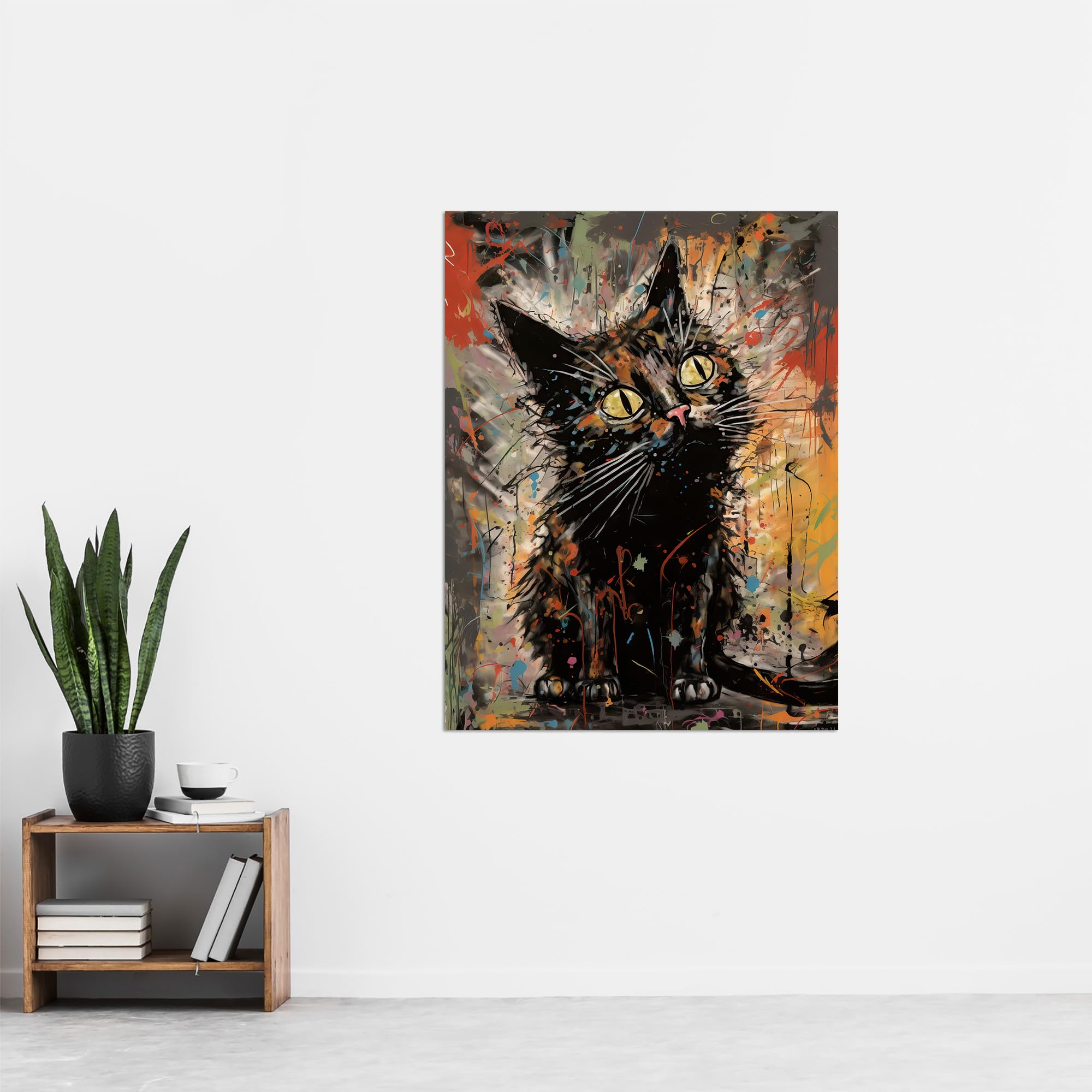 Artery8 The Curious Black Cat Painting By Tom Jones Extra Large XL Wall Art Poster Print, Unframed 24X32", 81L x 61W cm - Image 4
