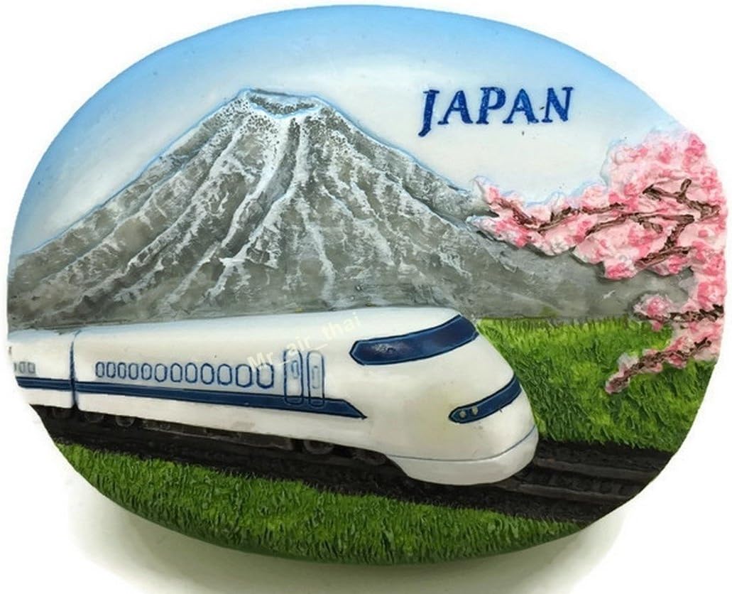 WitnyStore Tiny 2¾" Shinkansen Bullet Train Mount Fuji Japan Magnet - Miniature Hand Made Resin 3D Asia Landmark Tourist Attractions Decorative Refrigerator Fridge Magnets Collectible Souvenirs Gifts