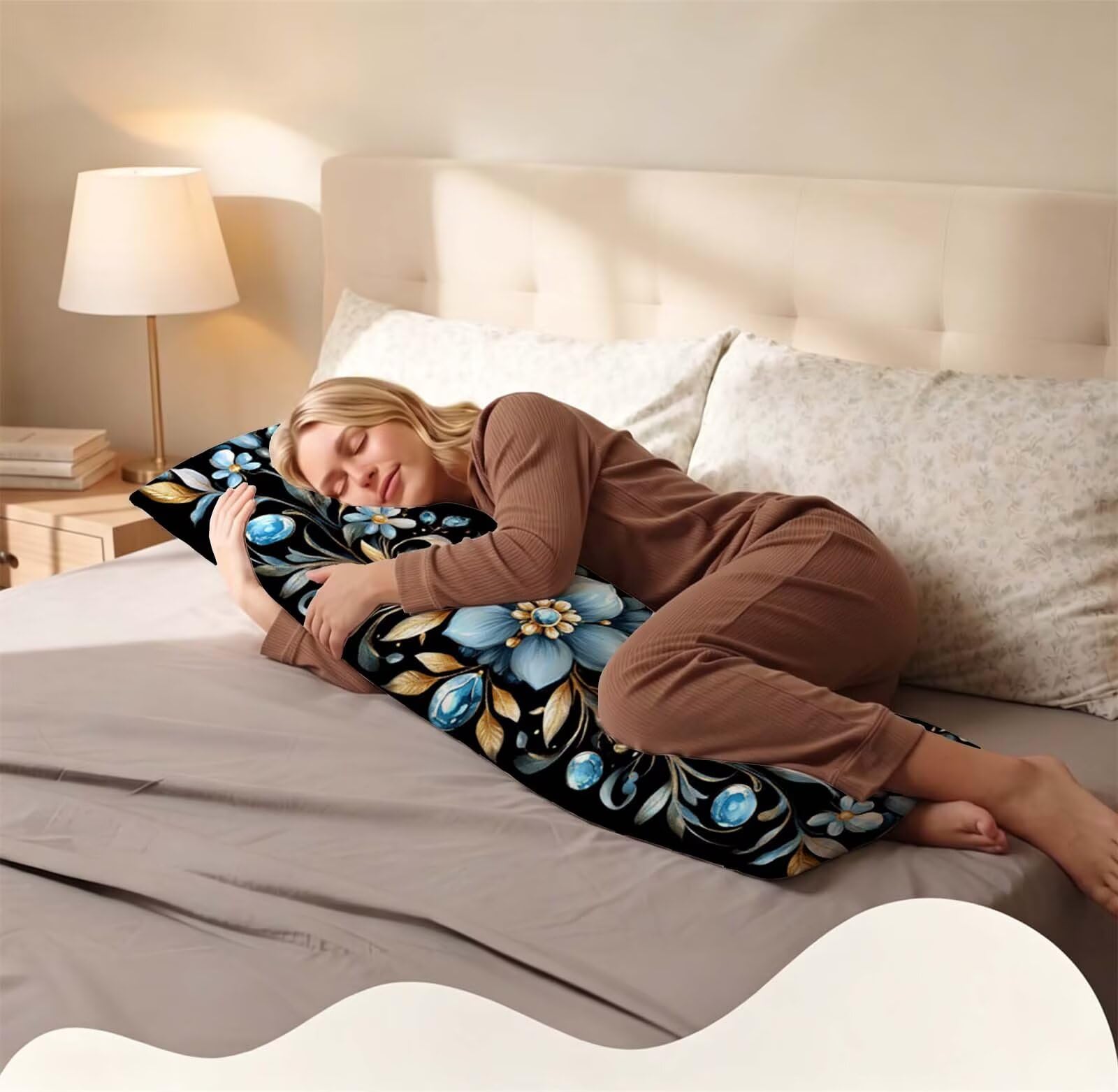 Fodera Cuscino 50 x 150 cm, Blu-29 Velluto Copricuscini Letto, | con Invisibile Cerniera, Morbida e Traspirante, per Biancheria da Letto, Divano, chi Dorme Sul Fianco Fiori freschi j-351