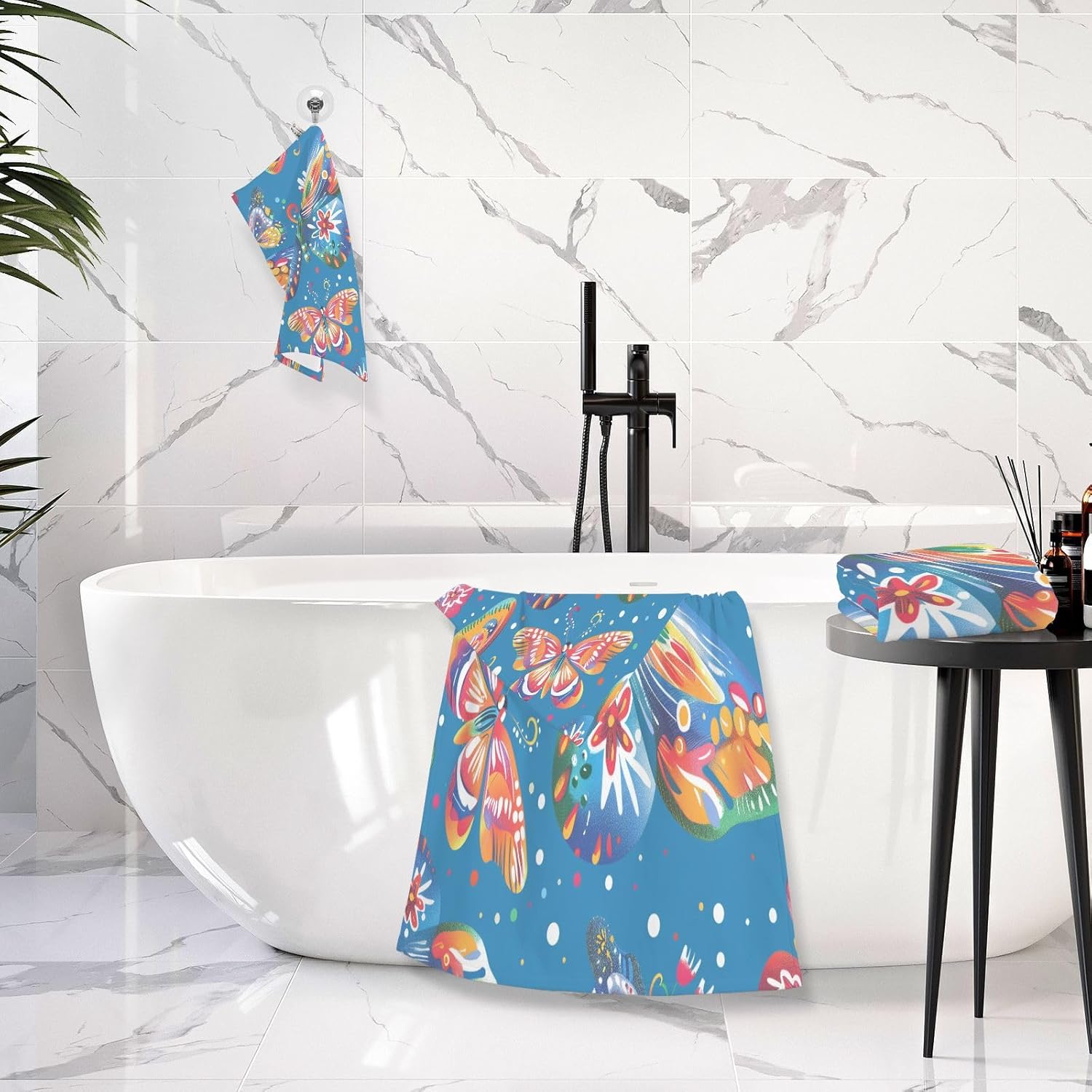 Hand Towels Premium Soft and Highly Absorbent Blue Butterfly 2 Pcs Towels for Bathroom Set 100% Cotton Decorative Face Towels