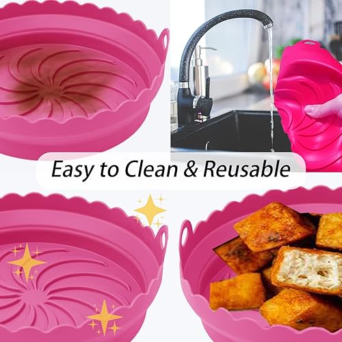 Miniatura 4 de Paquete de 4 forros de silicona para freidora de aire, 8.67 pulgadas, plegables, reutilizables, redondos, resistentes al calor, fácil limpieza,