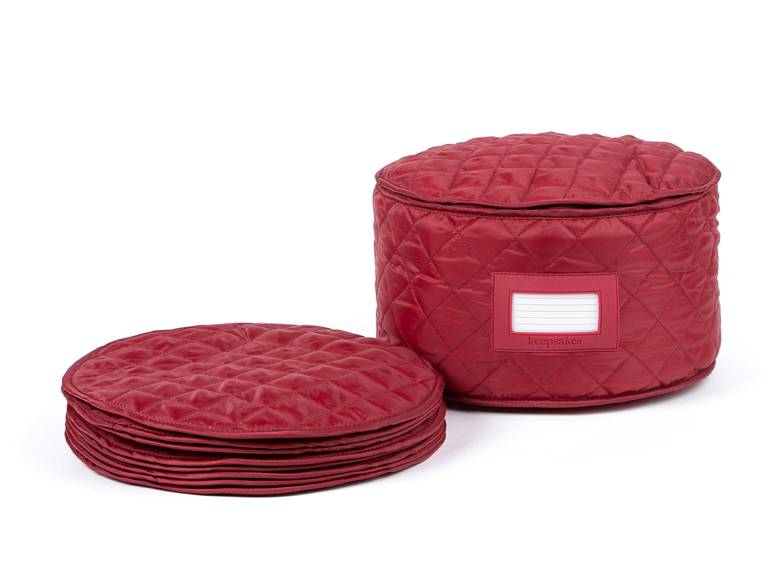 Covermates Keepsakes - Dish Storage - Padded Protection - ID Window - Stain Resistant - Machine Washable - China Storage, Red