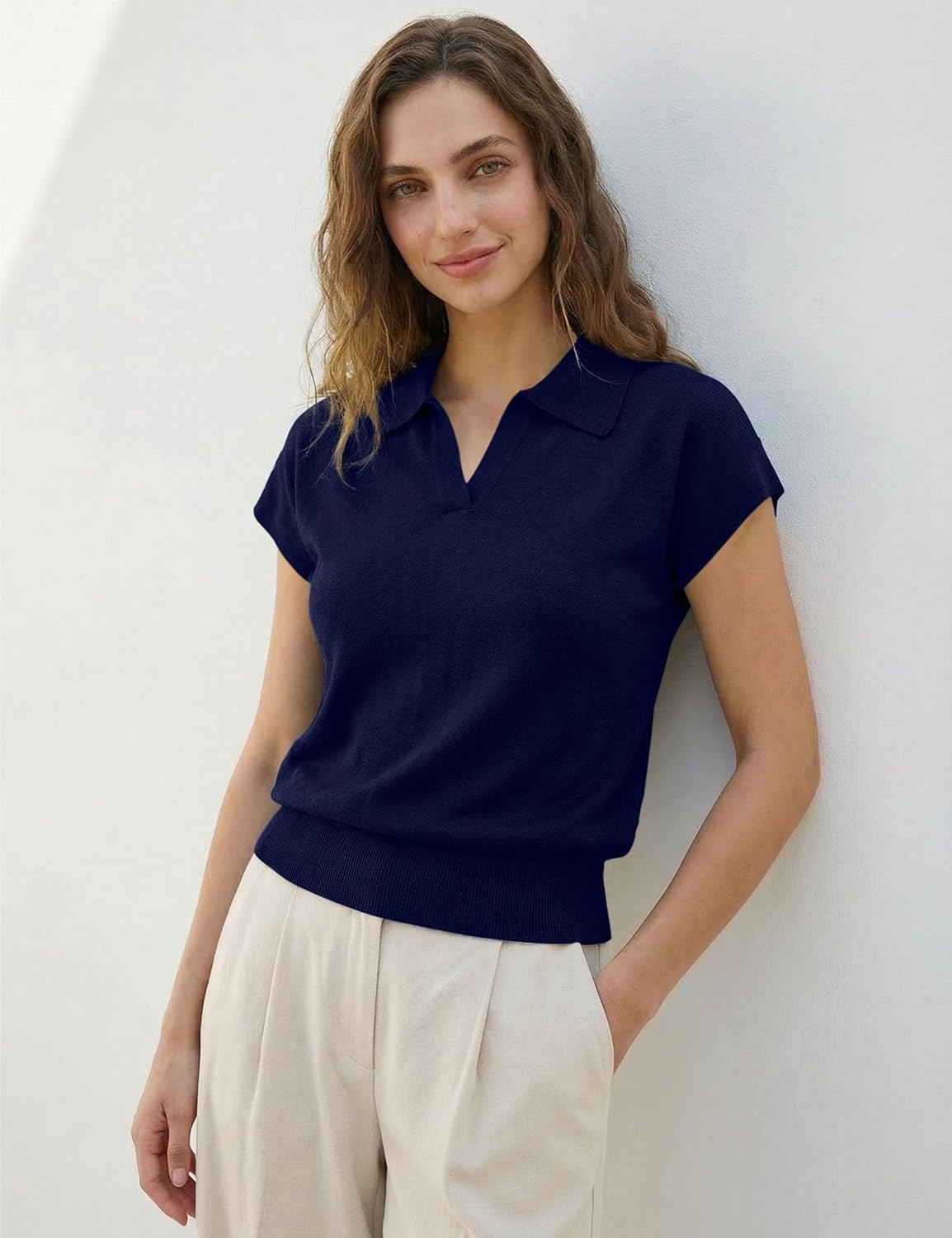 LaGracia Polo Sweaters for Women Short Sleeve Cropped Colloared Sweaters Wool Blend Business Casual Outfits - Image 5