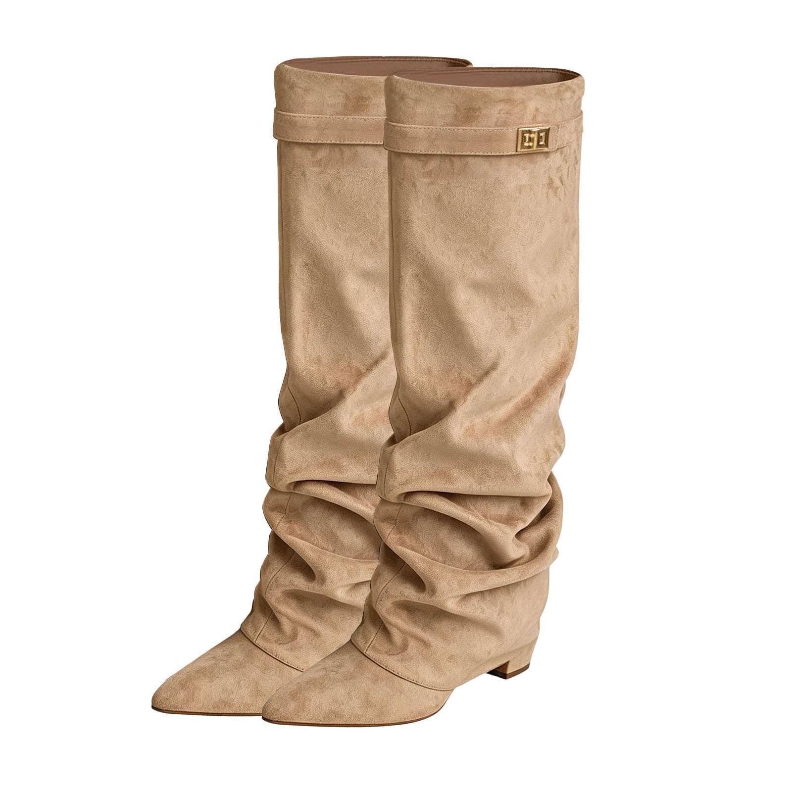 Stivali Donna Alti Stringati Stivaletti Slouchy Fibbia Punta Tacco Inverno