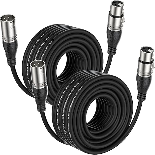 Miniatura 1 de EBXYA Cable XLR de 50 pies, 2 paquetes  Cable de micrófono equilibrado de alta calidad con cable XLR de 3 pines macho a hembra, color negro