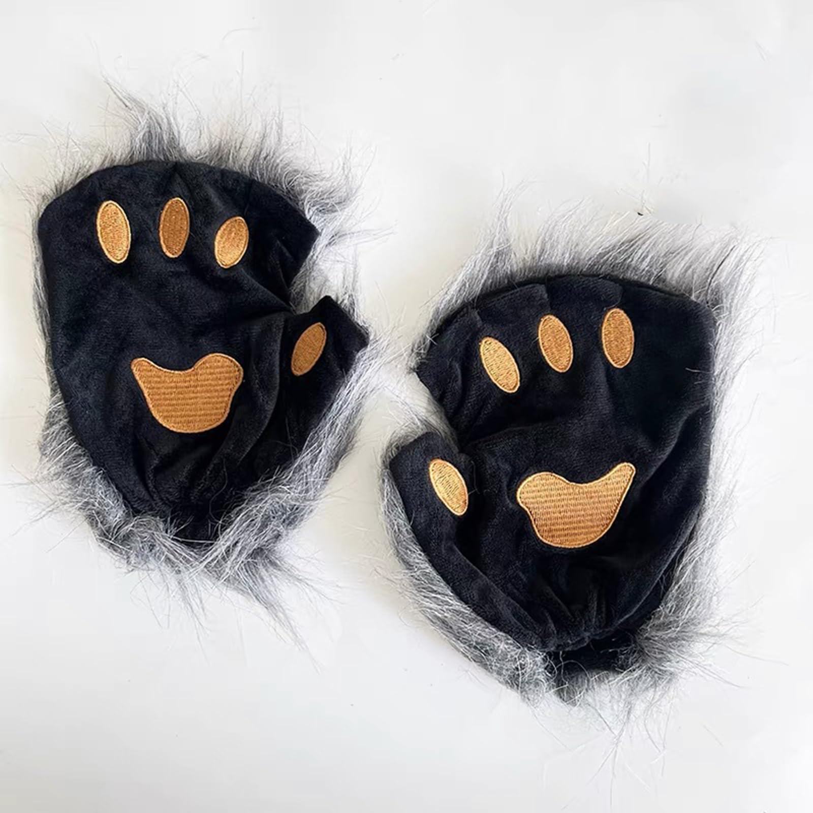 Faux Fur Wolf Tail Fluffy Cat Paw Gloves Cosplay Costume Furry Therian Mask Set Animal Dress Up Fancy Dress Halloween Party Costume Masquerade Mask Tail Kit Paw Claw Mittens Dress Up Accessories - Image 4