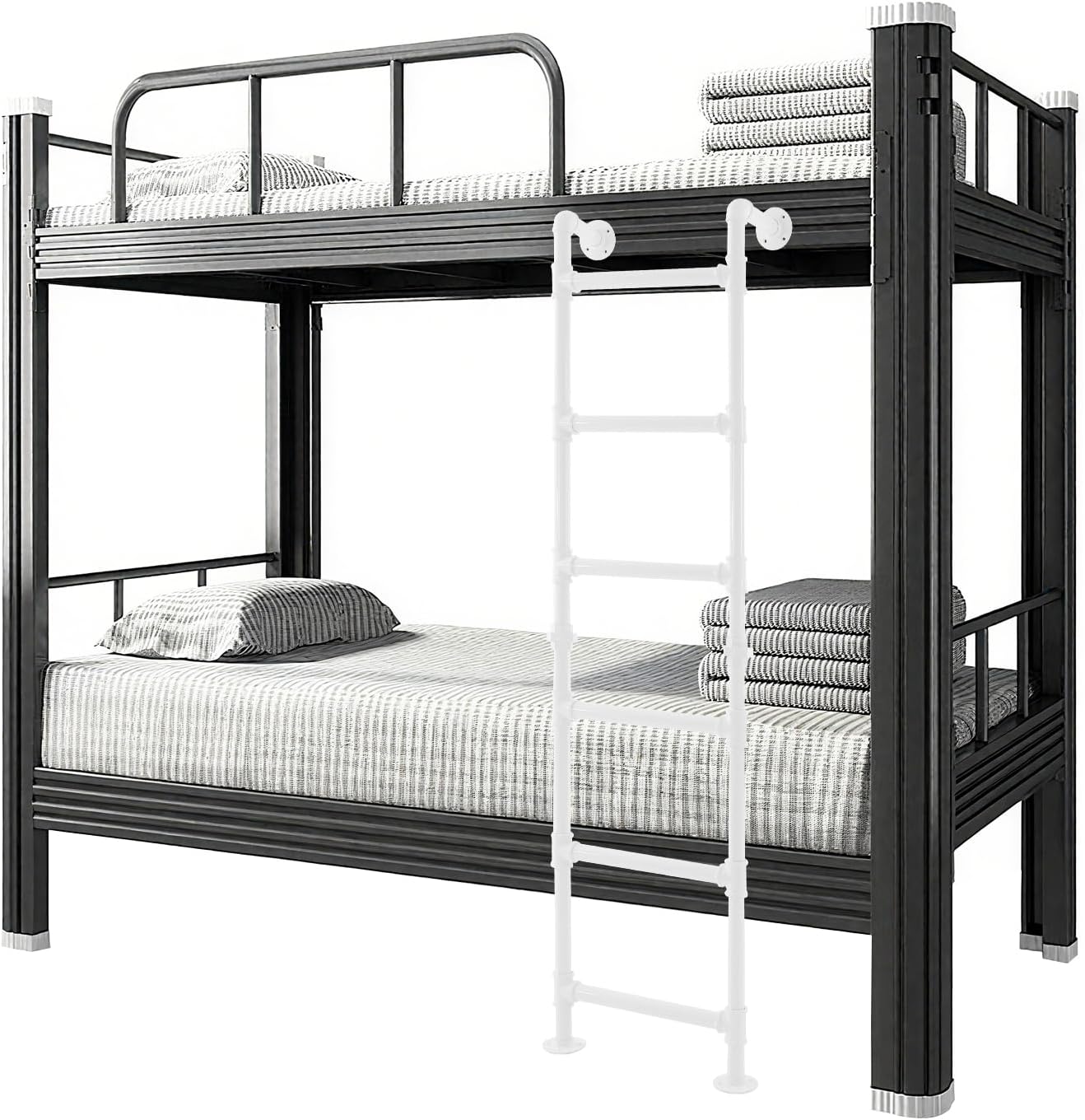 6.2FT Metal Bunk Bed Ladder, 7-Step Heavy Duty Carbon Steel High Loft Attic Step Ladders, Wall & Floor Mounted Egress Ladder for Dorm RV Basement, 440lbs Capacity (White, 5.3FT)
