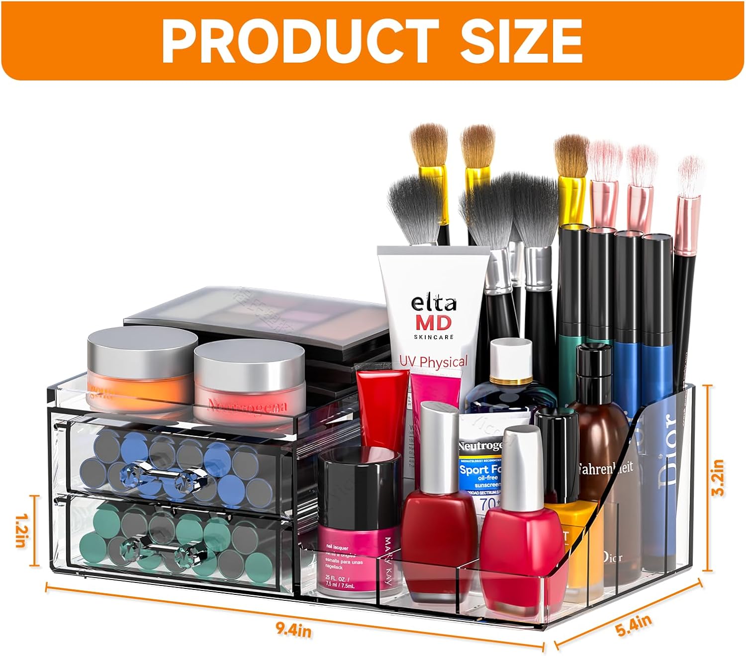 Acrylic Small Makeup Organizer with Drawers,Clear Skincare Organizer for Vanity,Dresser,Bathroom Countertop,Cute Cosmetic Organizer for Lip Gloss,Makeup Brush,Beauty,Skin Care and Cosmetic Storage - Image 3