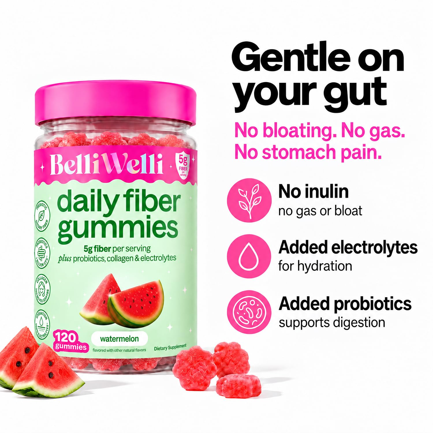 Belli Welli Fiber Gummies for GLP-1 Support - Watermelon - Tapioca Prebiotic Fiber Gummy - Digestive Health & Regularity for Women, Men, Kids - 120CT — Amazon image 4
