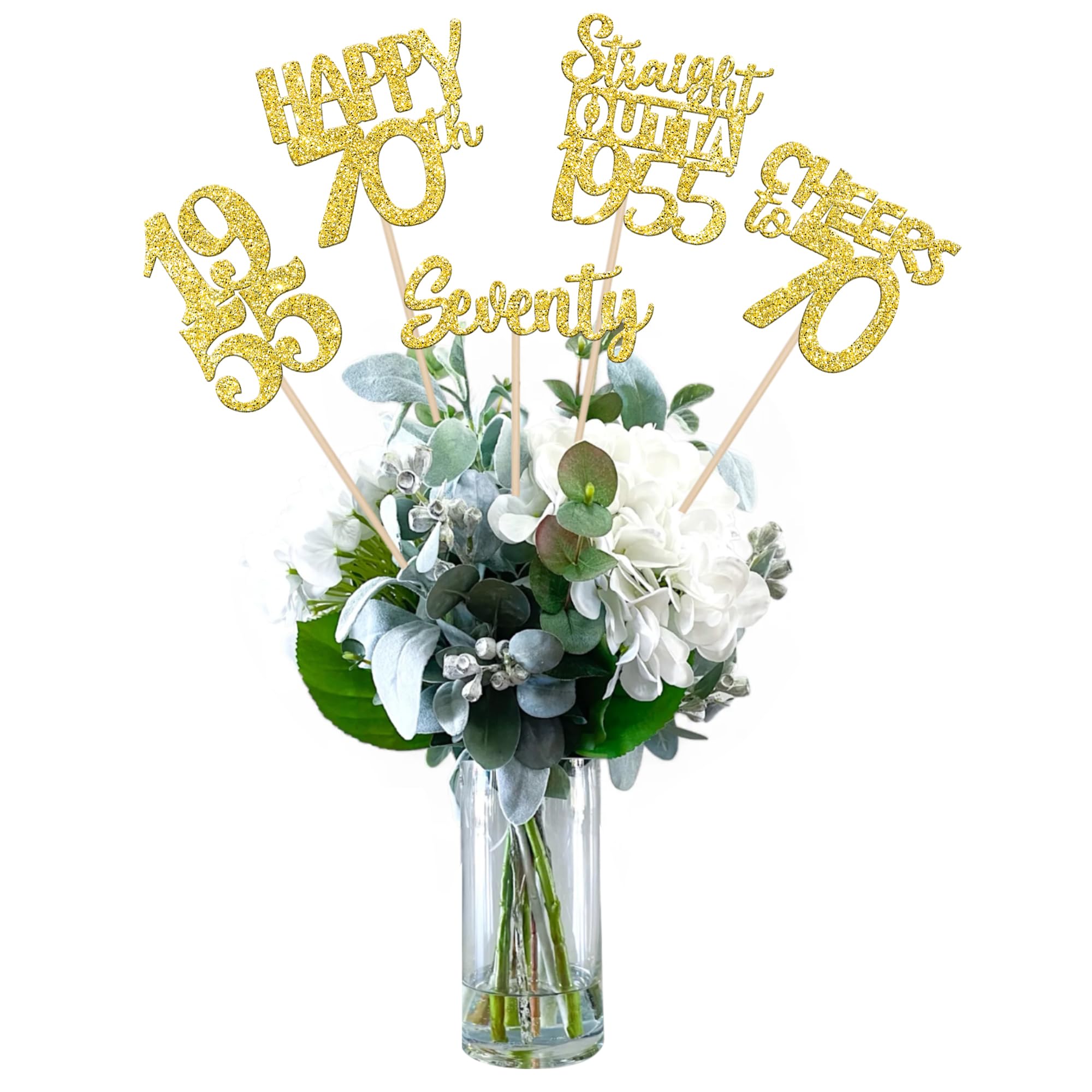 15 PCS 70th Birthday Centerpiece Sticks Seventy Happy 70th Straight Outta 1955 Table Flower Centerpieces Sticks Cheers to 70 Floral Decorations for 70th Birthday Party Centerpieces Supplies Gold