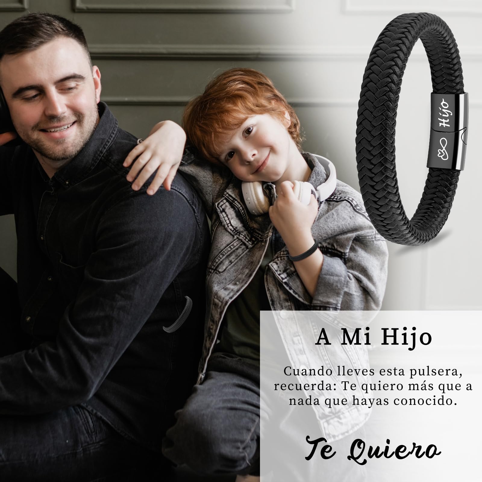 VU100 Regalos para Hombre/Hijo/Papá Pulsera de Cuero para Hombres Regalo de Cumpleaños para Hombre Hijo Papá Regalo para el Día del Padre Regalo de Cumpleaños de Navidad para Hijo Niño Marido Novio
