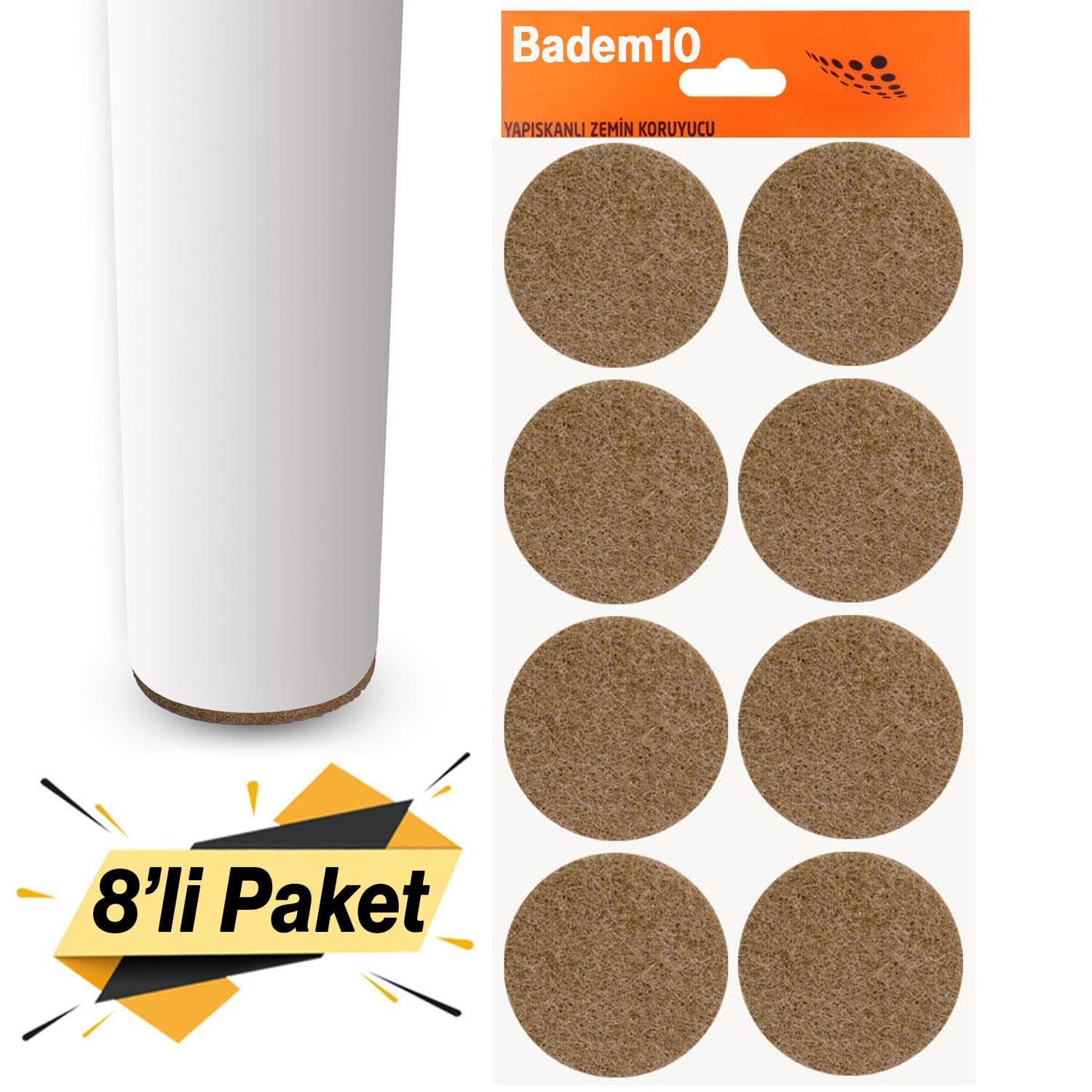 Badem10 Zemin Koruyucu Keçe 50 mm Yapışkanlı (8'li PAKET) Masa Sandalye Mobilya Koltuk Ayak Keçesi Yuvarlak
