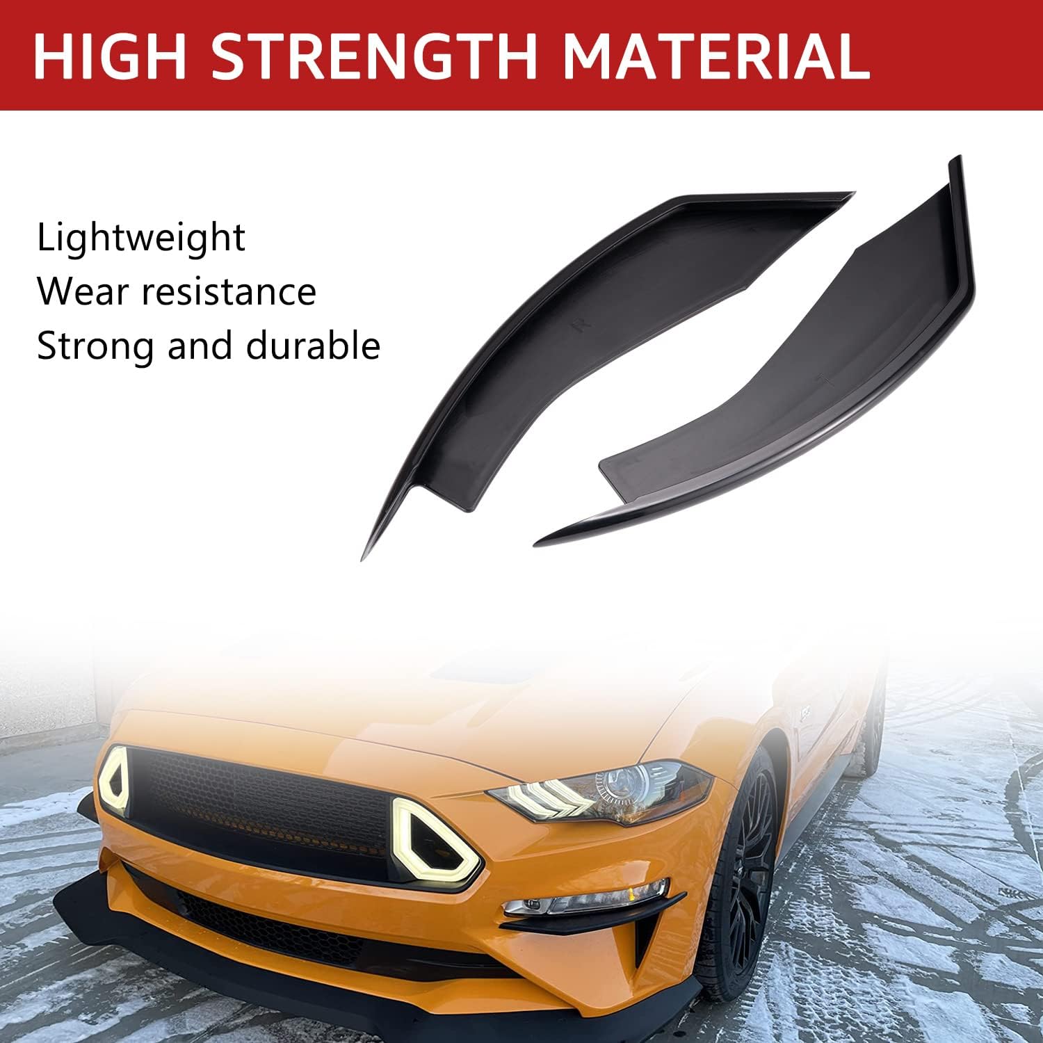 HAKA TOUGH Front Bumper Winglets Fog Light Vent Canard Strip Trim for 2018 2019 2020 2021 Ford Mustang GT Accessories,Matt Black,2PCS