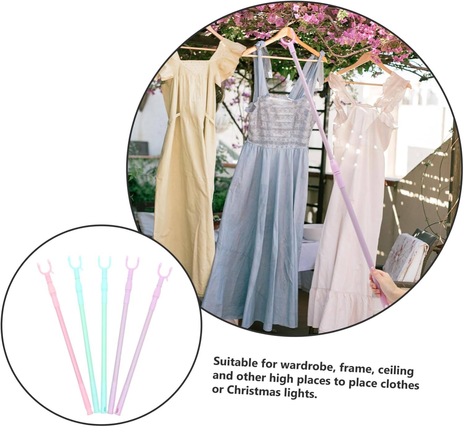 Unomor 5pcs Clothes Closet Pole Retractable Clothesline Rods Versatile for Daily Use