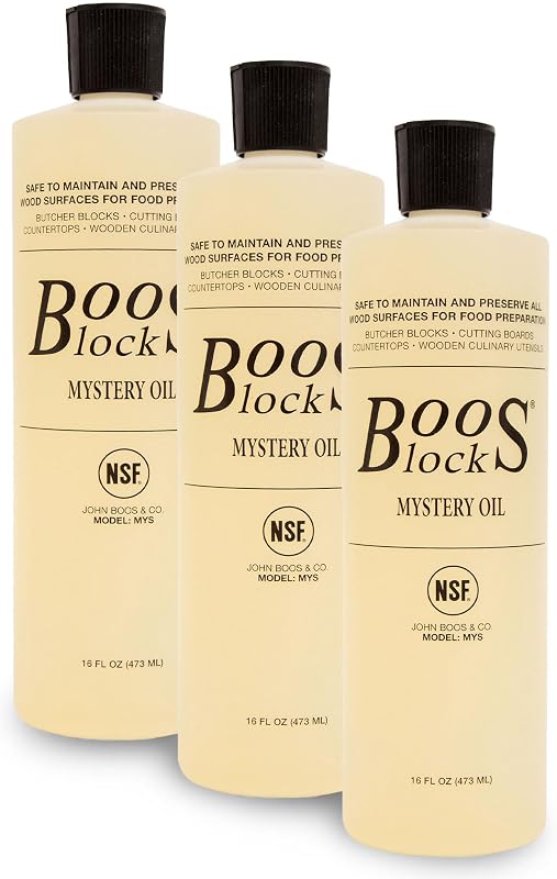 John Boos Conjunto com 3 Óleos Mystery Oil para cuidados de superfícies de madeira, 16 oz