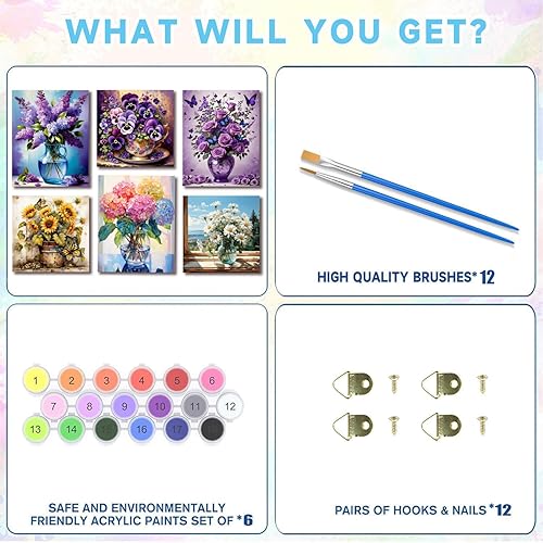 Vista 16 de VIGEGU Paquete de 4 pinturas por números para adultos, lienzo enmarcado, con caballete de madera, pintura por números para niños de 8 a 12 años