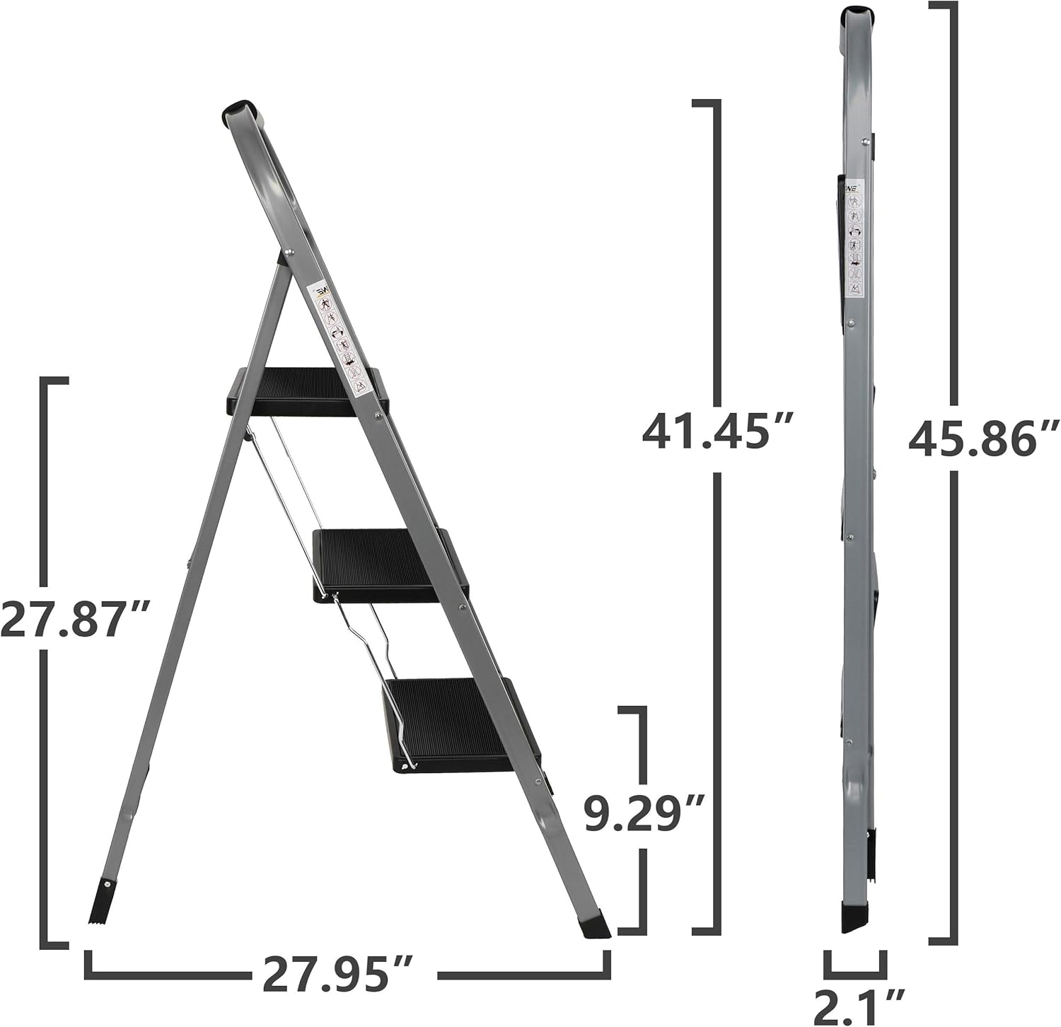 EFINE 3 Step Ladder, Slim Folding Step Stool, High Grade Steel with Smooth Powder Coating, Sturdy and Lightwight, Holding up to 330lbs. (White) (Gray) - - 