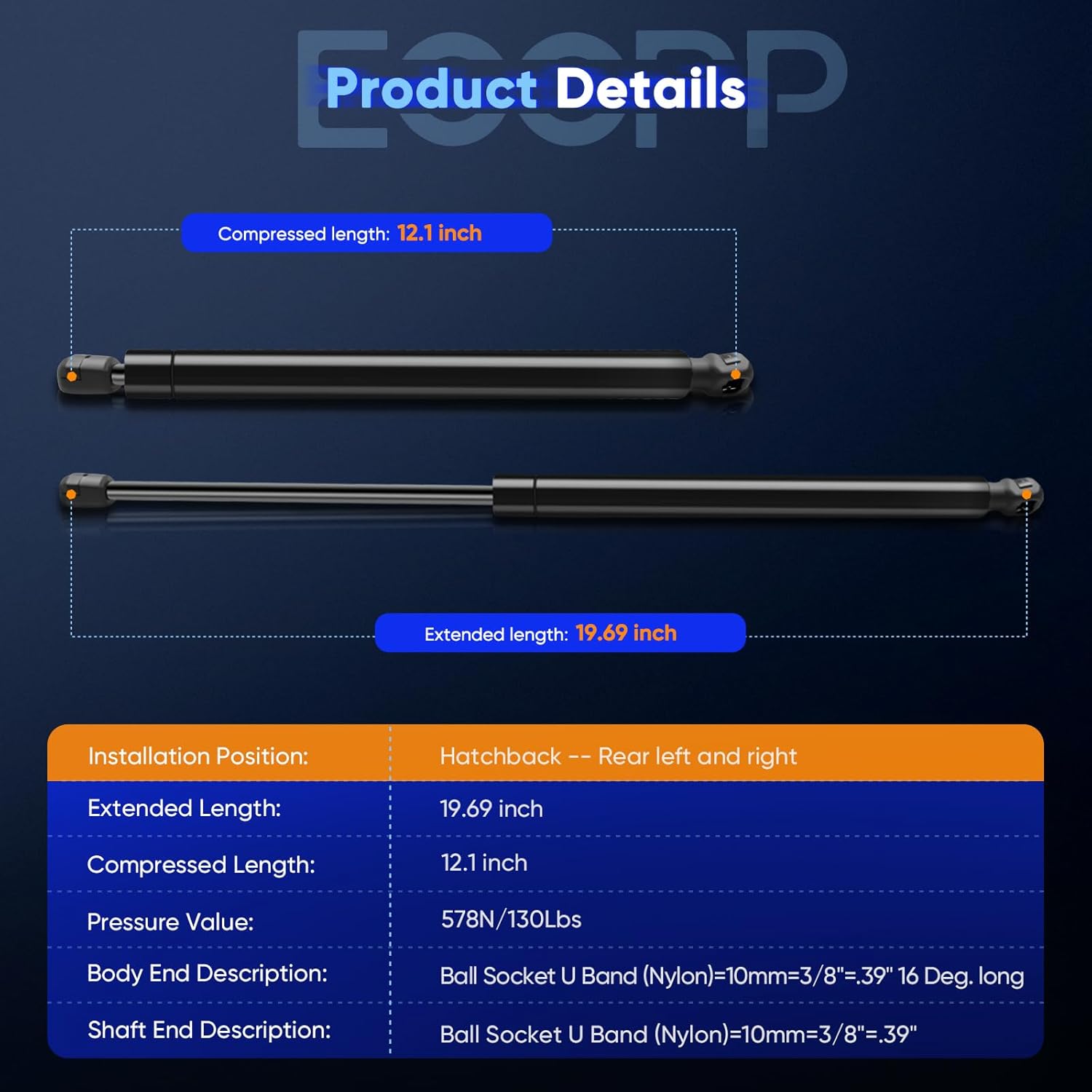 ECCPP Lift Support Replacement 2pcs Hatchback Struts Gas Springs Fit for Accord Crosstour 3.5L 2010-2011,for Honda Crosstour 2.4L 2012-2015,for Honda Crosstour 3.5L 2012-2015