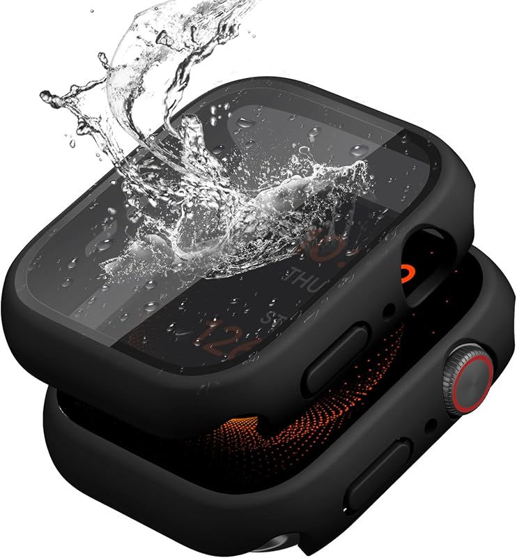 Wepro Case for Apple Watch Screen Protector 40mm SE 3 SE 2nd Series 6 5 4 | 2 Pack Privacy Waterproof Face Cover with 9H Tempered Glass, Anti-shock Hard PC Case Bumper, for iWatch Cover Men Women Black