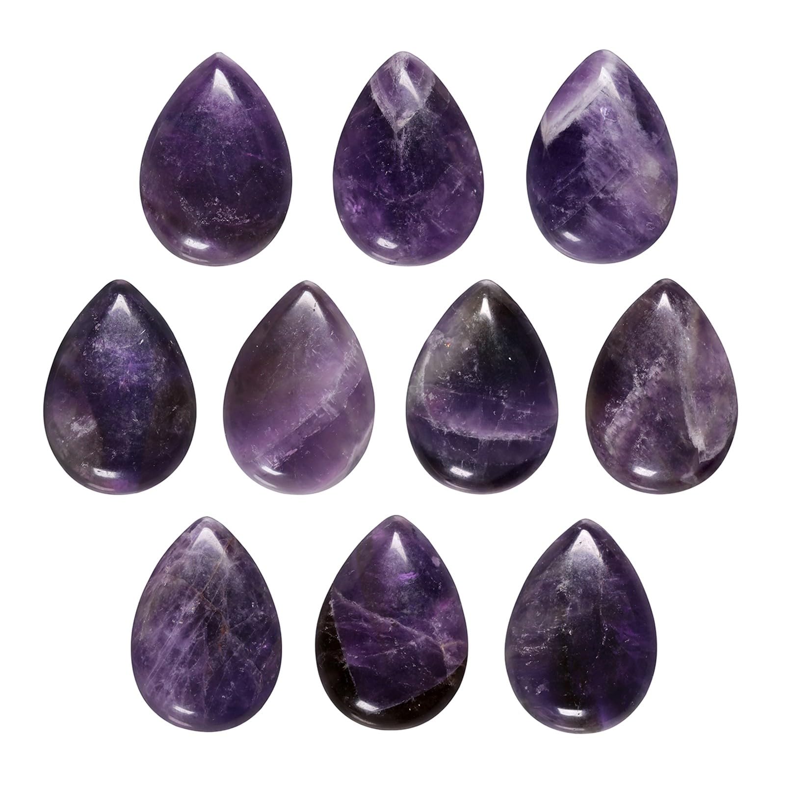 TUMBEELLUWA 10 Pcs Teardrop Crystal Beads for Jewelry Making, Amethyst Cabochon Stone Flat Back Beads for Crafting 18x25 mm