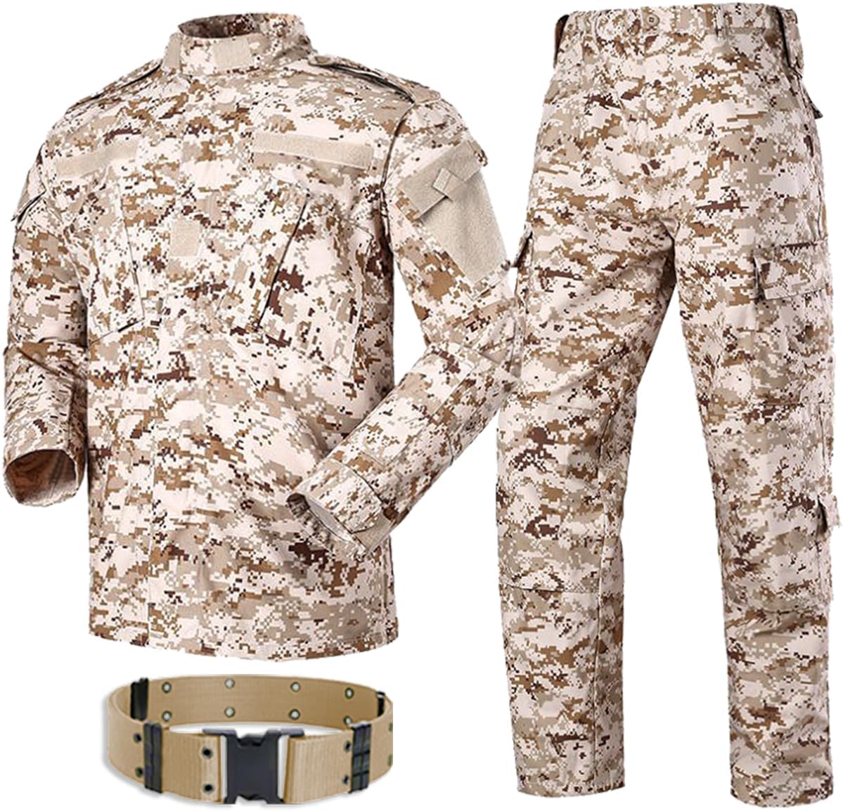Men Tactical BDU Combat Uniform Jacket Shirt & Pants Suit for Army Military Airsoft Paintball Hunting Shooting War Game Desert Digital （AOR1