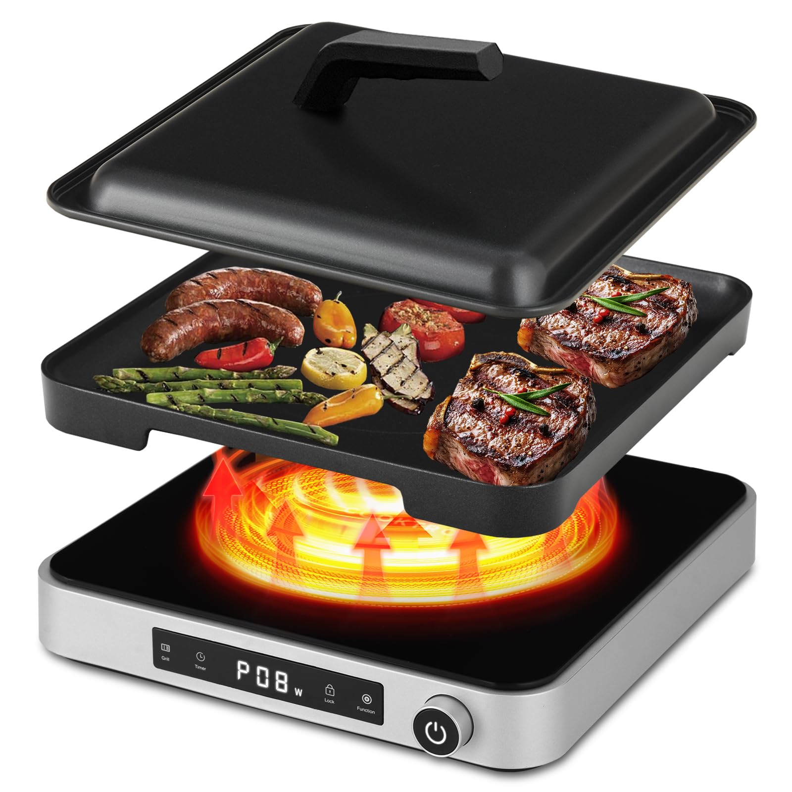 COOKTRON Kuchenka indukcyjna z płytą grillową (z pokrywką)