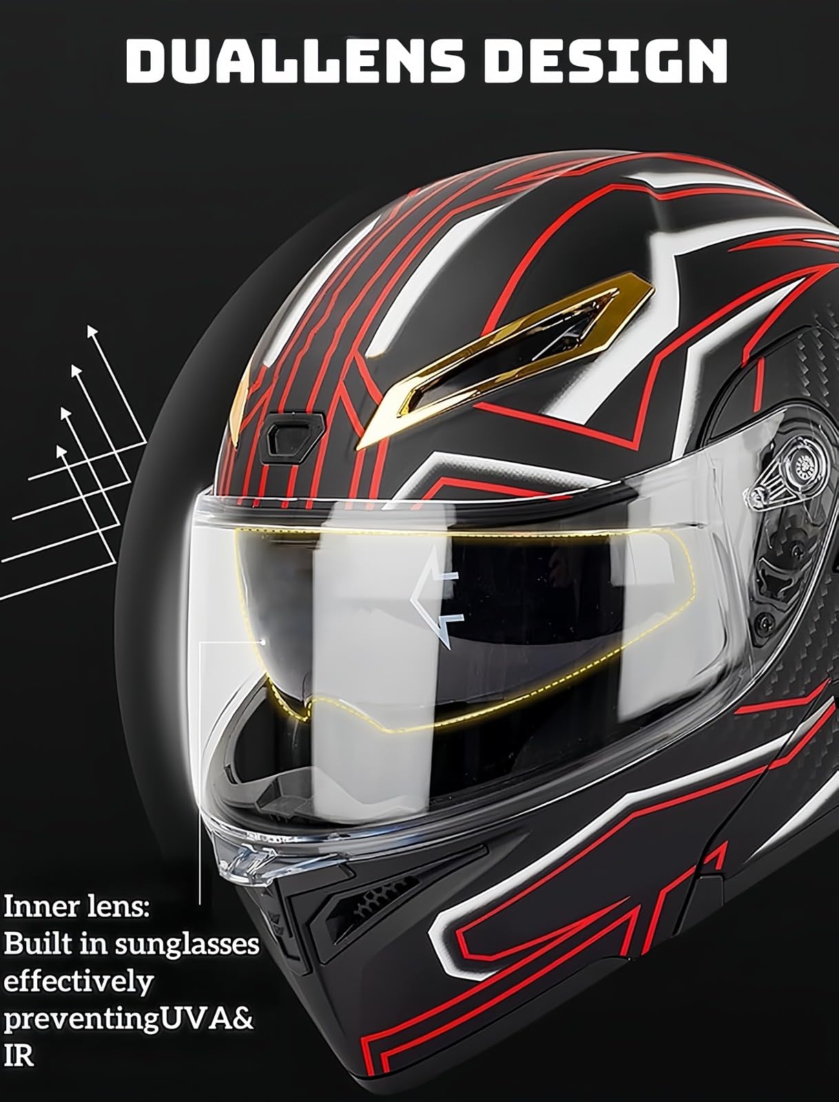 Modularer Motorradhelm Mit Handschuhen Und Gesichtsschutz, ECE-Geprüfter Helm, Klapphelm, Motorradhelm Für Erwachsene Mit Doppelvisier Für Männer Und Frauen Q,XL:61-62CM