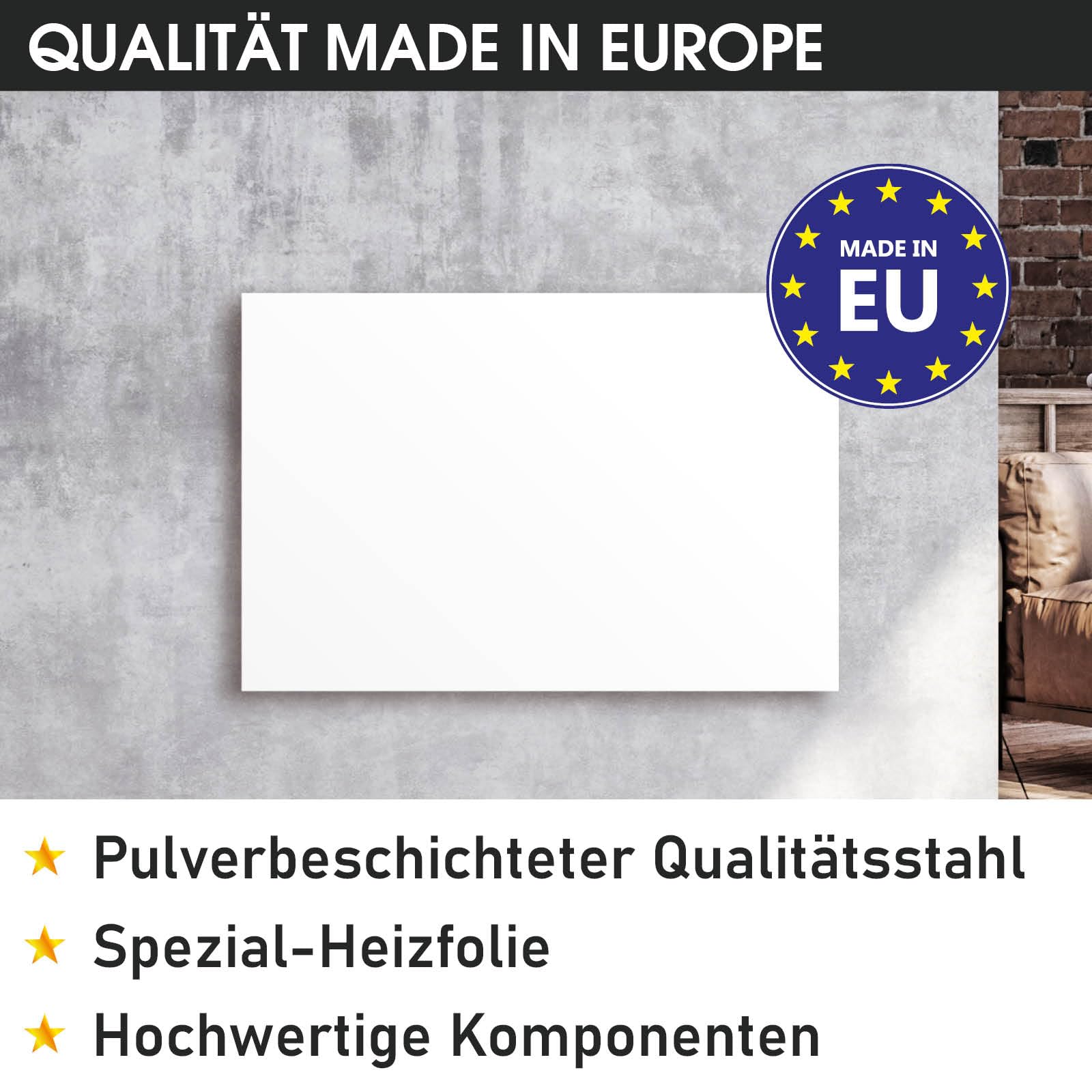 BRAST® Infrarotheizung mit Thermostat | 300-1100 Watt | Made in Europe | Inkl. Wandhalterung Standsystem + Griff | hoher Wirkungsgrad | Flexibler Einsatz | Ultraflache Bauweise | IP-TH 300